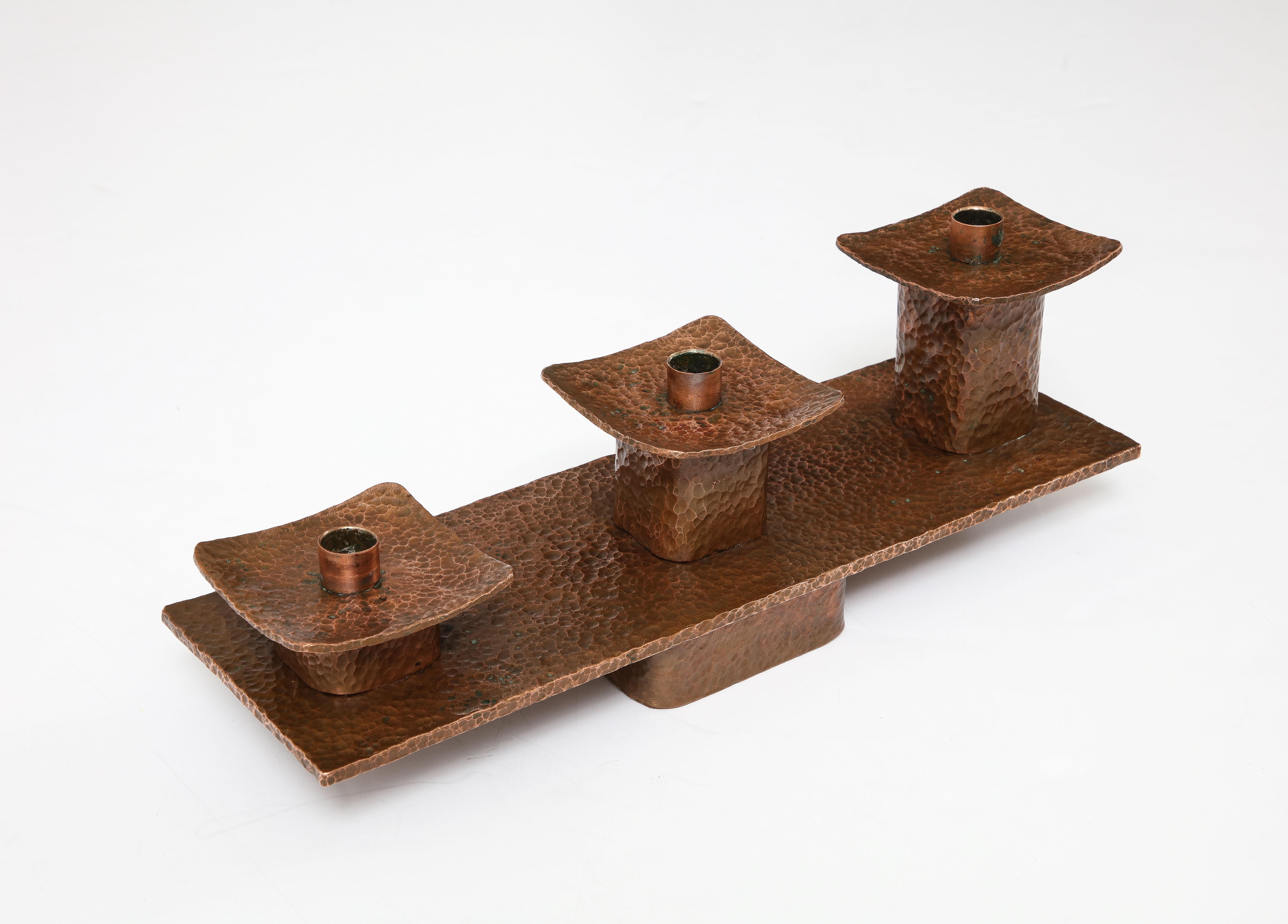 Late 20th Century 1970's Hammered Copper Modernist Candle Holder For Sale