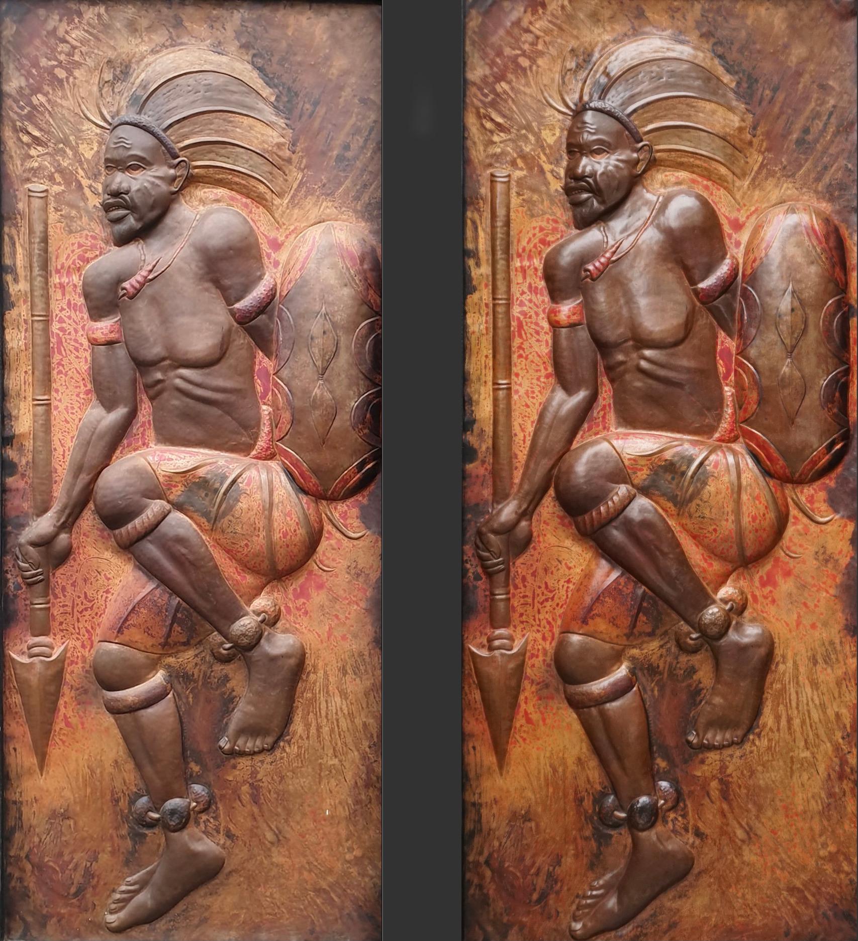 1970er Jahre gehämmert Kupfer Wand Kunst Panel Skulptur eines tanzenden Kriegers im Angebot 2