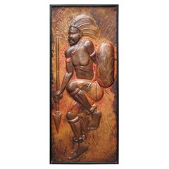 Monumental Hammered Copper Wall Relief of a Dancing Warrior, Style of Kalumba
