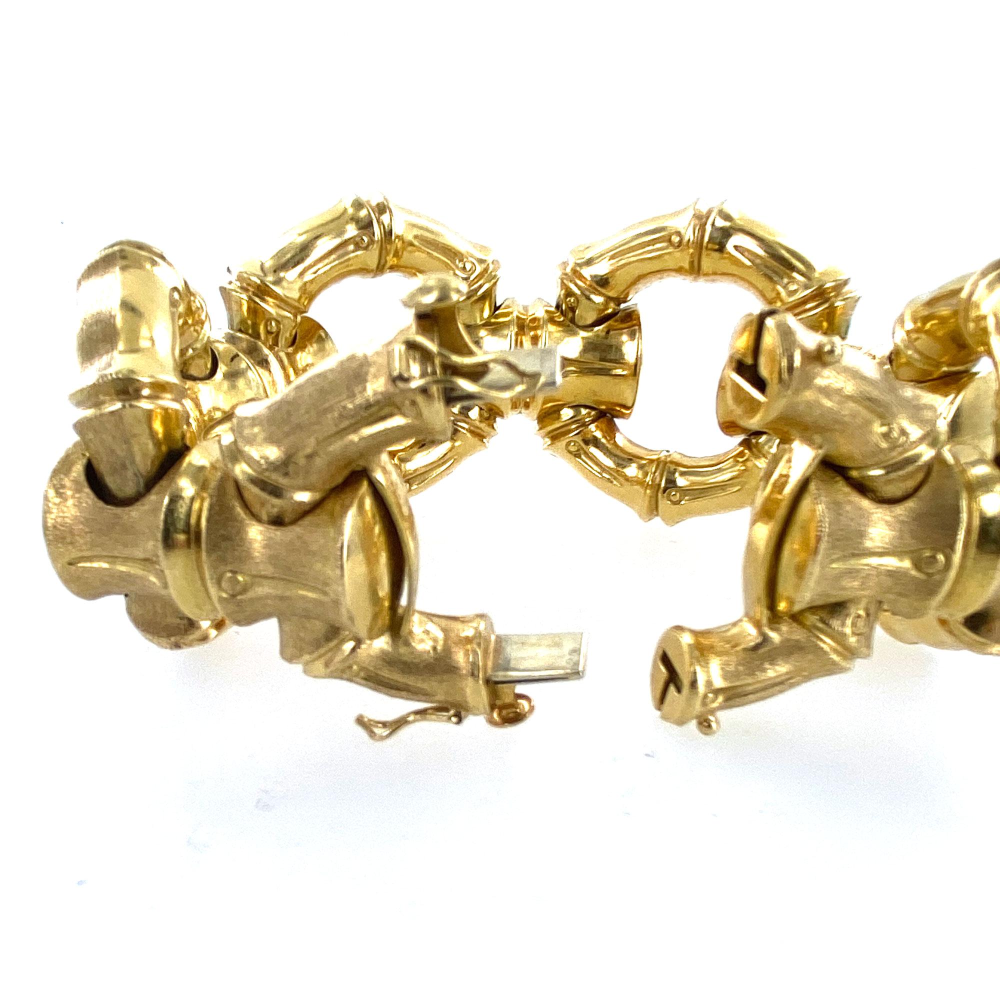 1970s Hammerman Brothers Bamboo Link 18 Karat Yellow Gold Wide Bracelet In Excellent Condition In Boca Raton, FL