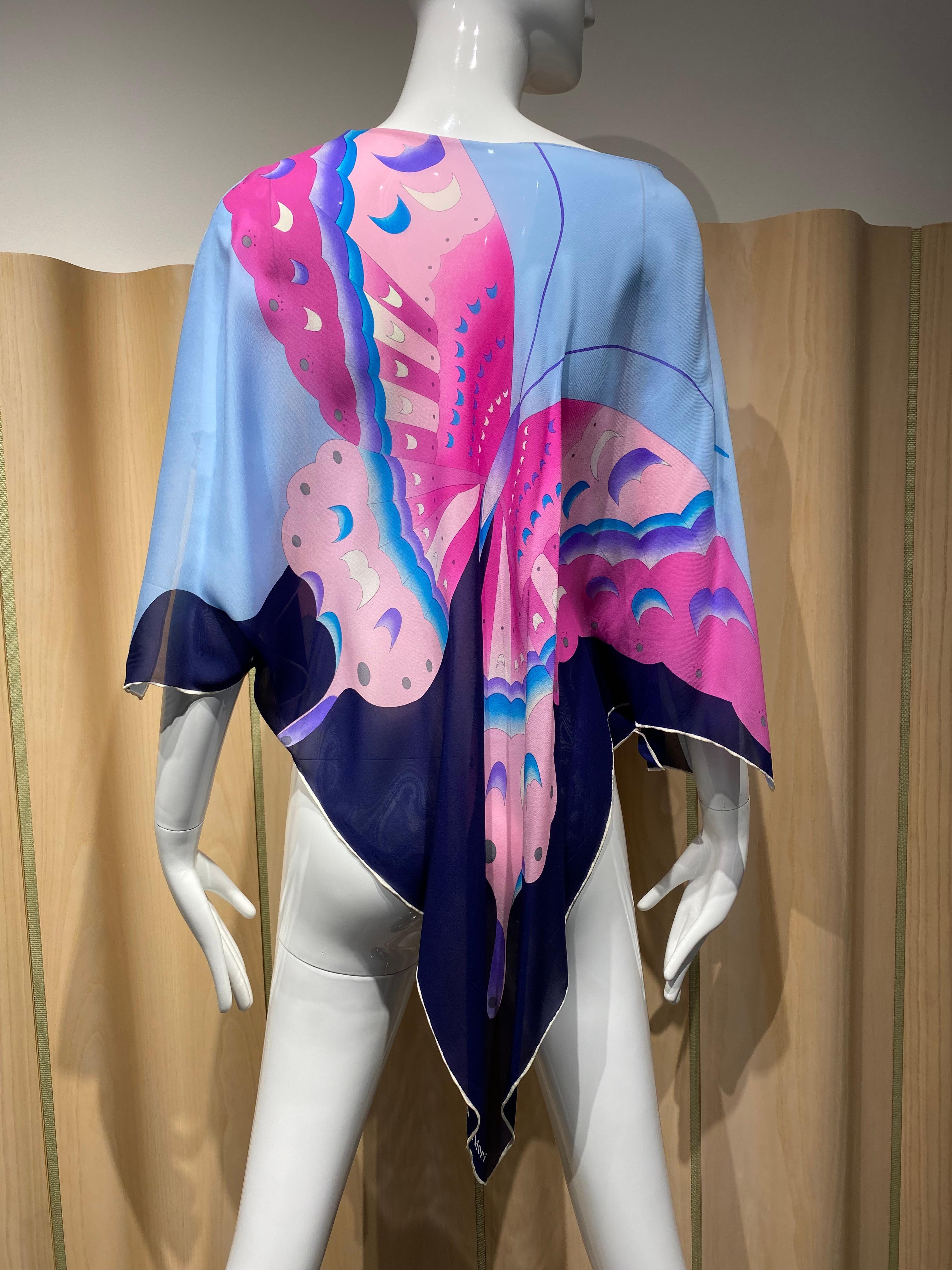 1970s Hanae Mori Butterfly Print Silk Blouse For Sale 2