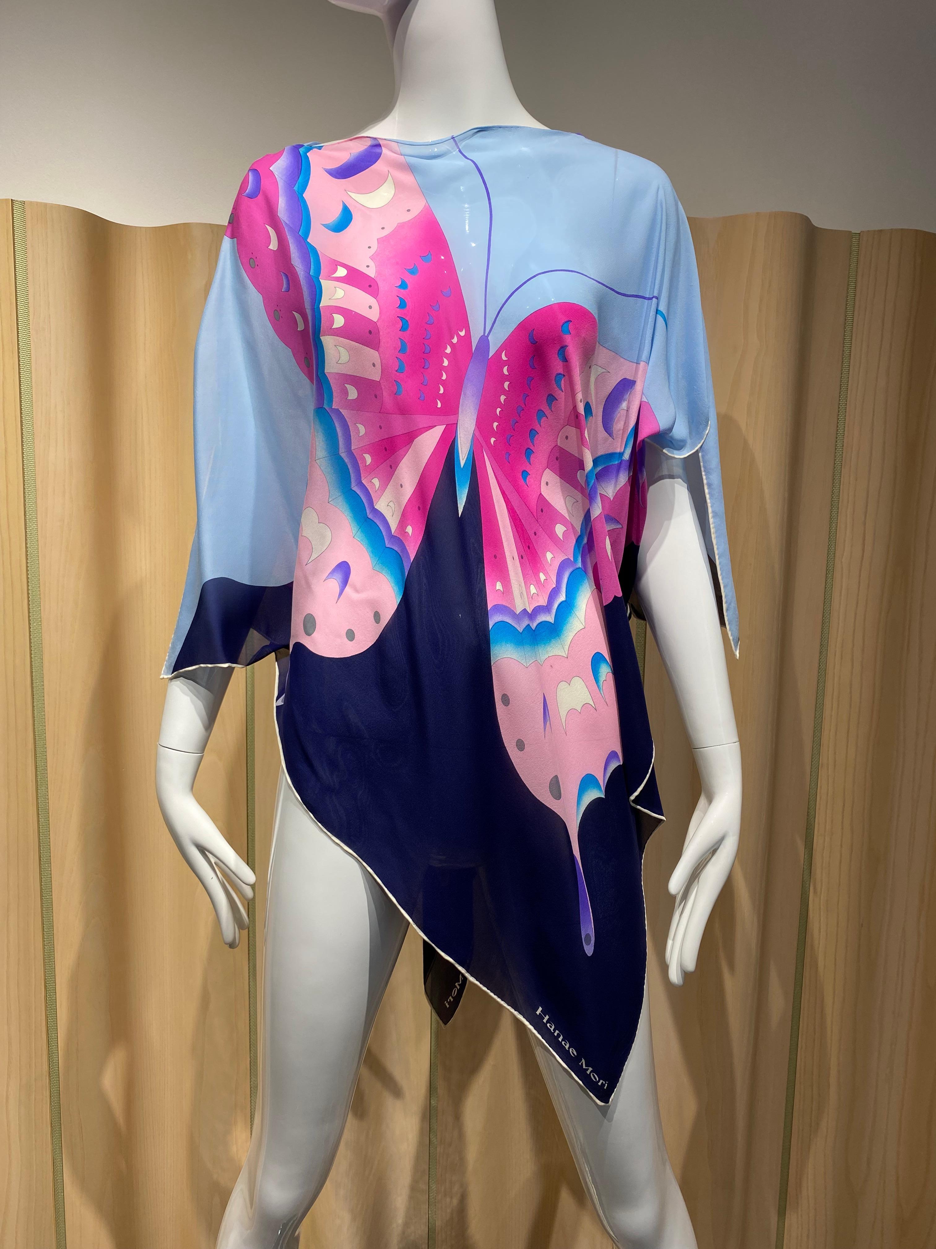 1970s Hanae Mori Butterfly Print Silk Blouse For Sale 3