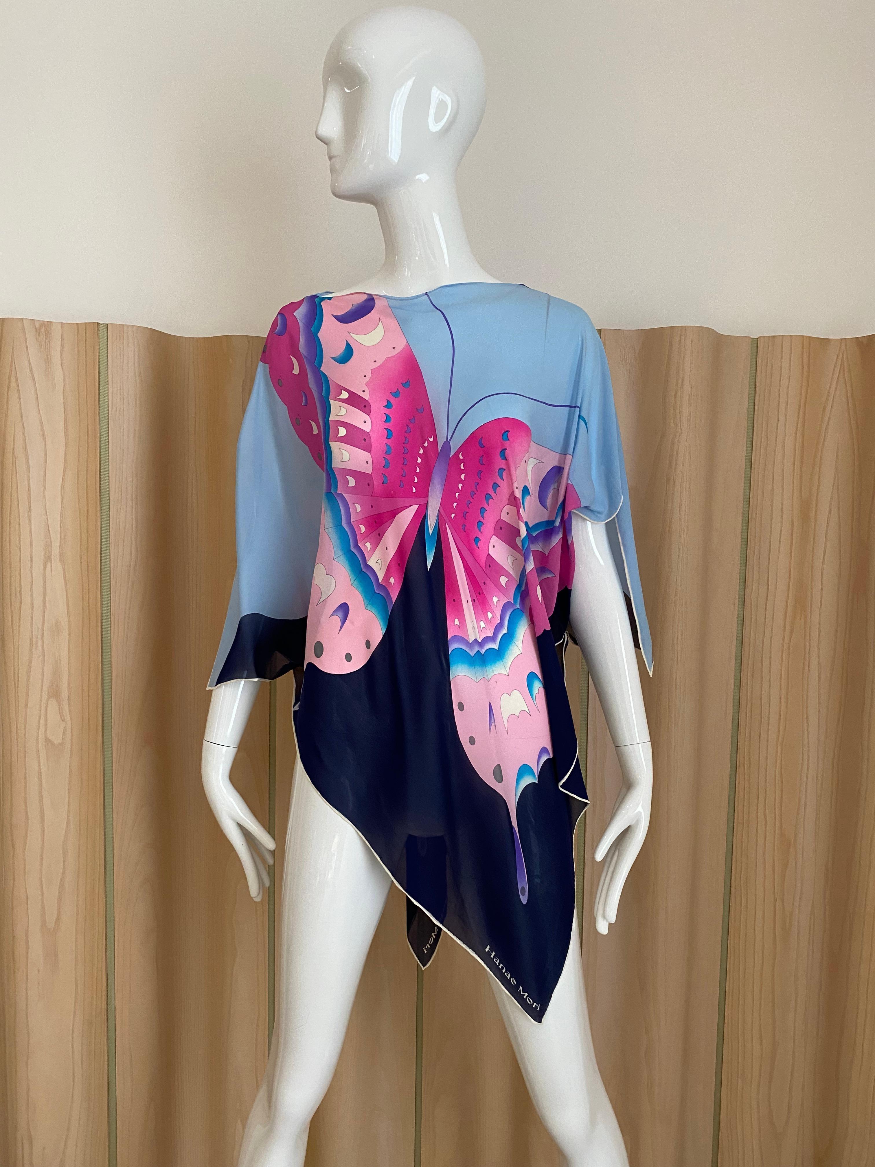 1970s Hanae Mori Butterfly Print Silk Blouse For Sale 4