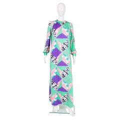 1970s Hanae Mori Maxi Long Fluid Silk Dress 