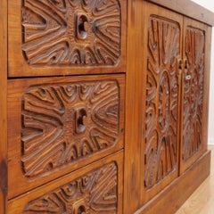 1970s Hand Carved African Brutalist Credenza by Aquarius Enterprises
