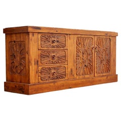1970s Hand Carved African Brutalist Credenza by Aquarius Enterprises