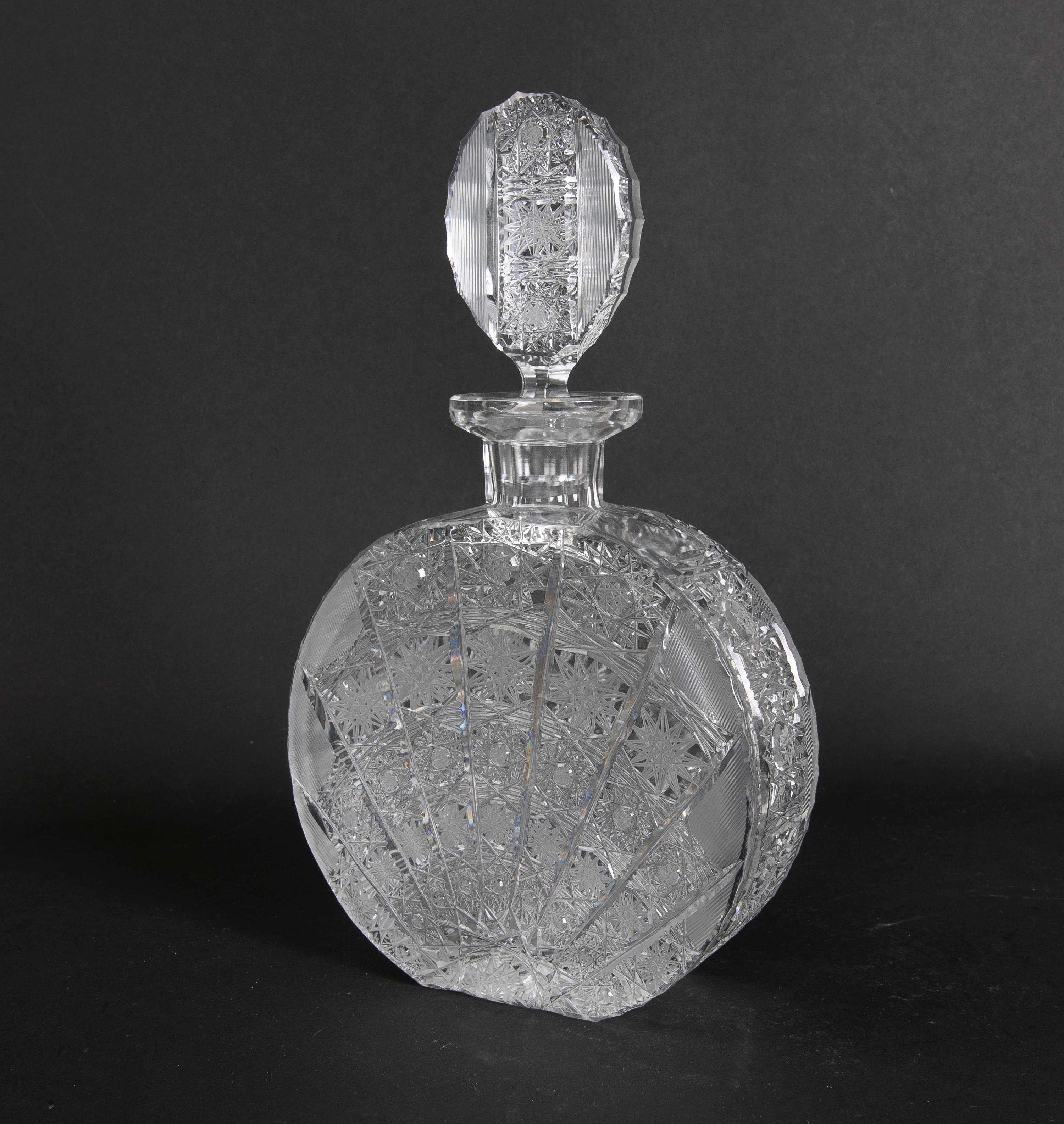 Czech 1970s Hand-Carved Bohemian Crystal Bottle For Sale