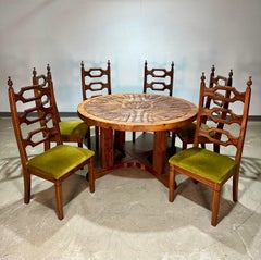 1970's Hand Carved Brutalist Pine Dining Table by Aquarius Industries