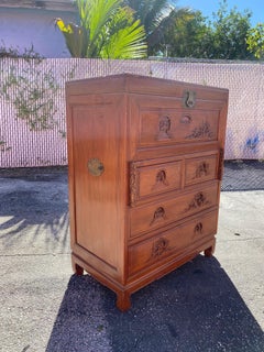 1970s Hand Carved Chinoserie Trunk Secretaires Desk