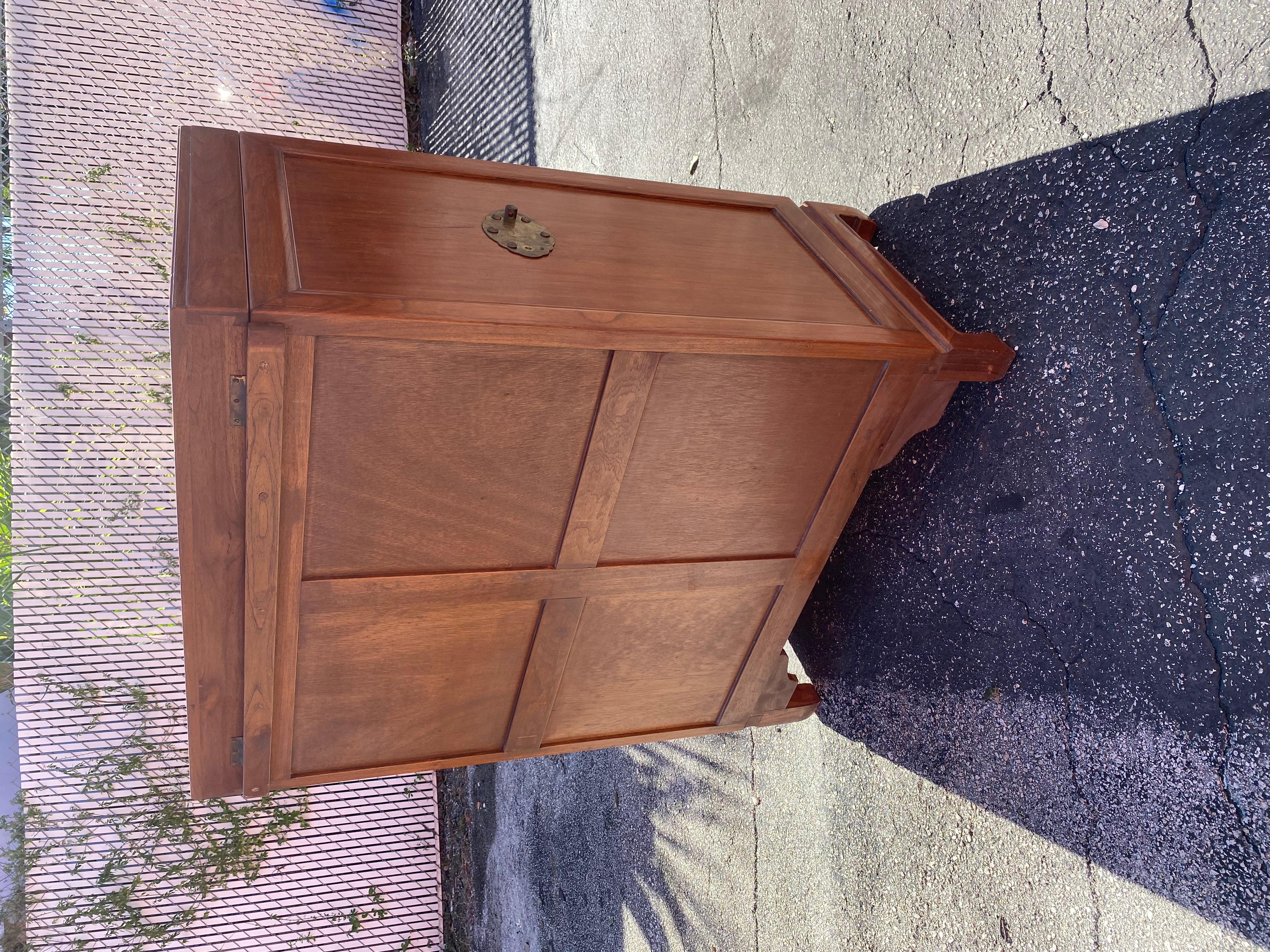 Brass 1970s Hand Carved Chinoserie Trunk Secretaires Desk For Sale