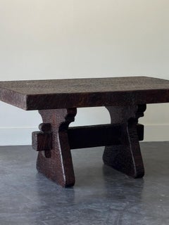 1970s Hand Carved Solid Wood Wedge Joint Dining Table