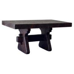 1970s Hand Carved Solid Wood Wedge Joint Dining Table