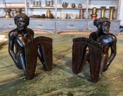 1970s Hand-Carved Wooden Bookends