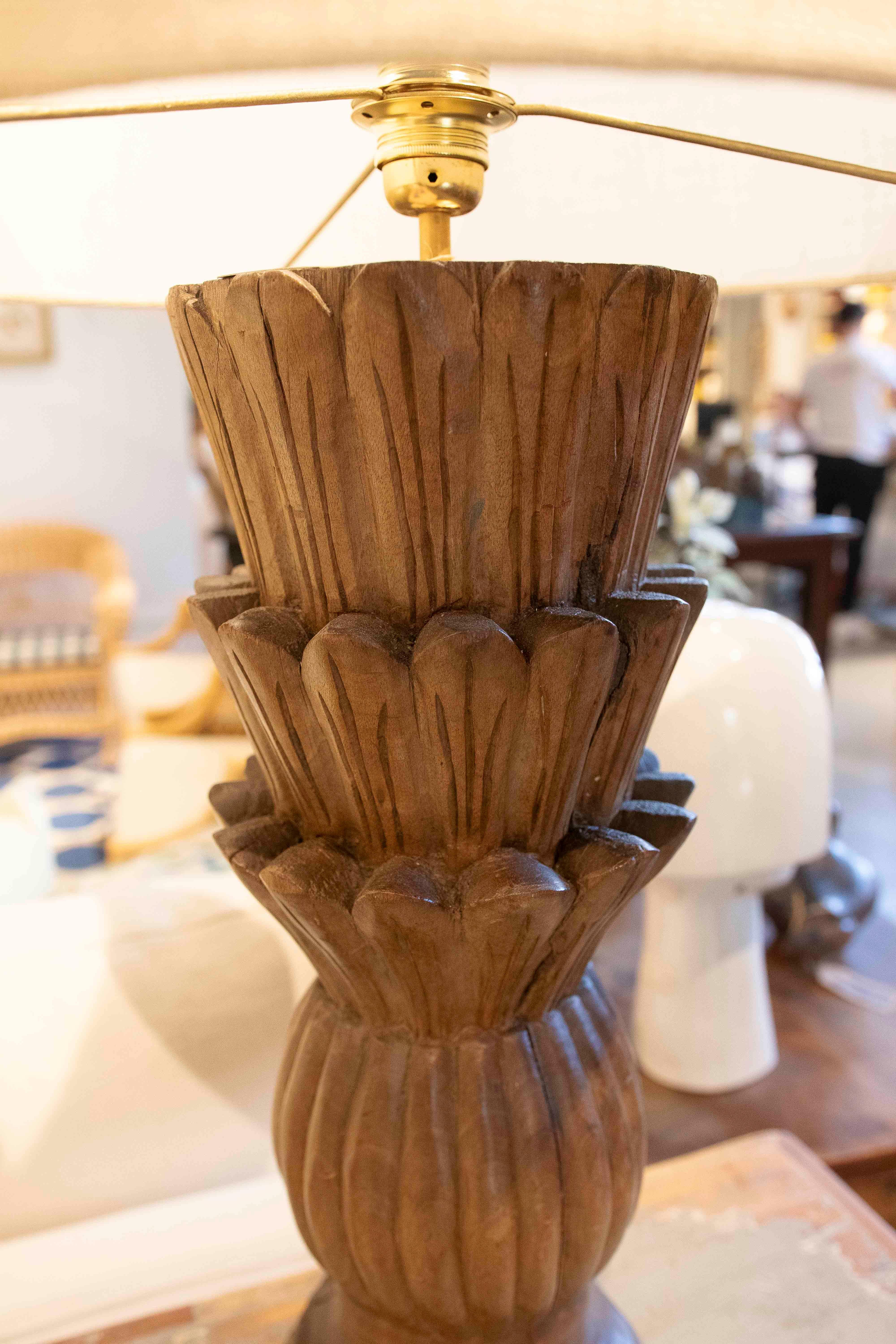 1970s Hand-Carved Wooden Lamp in the Shape of a Flower 7