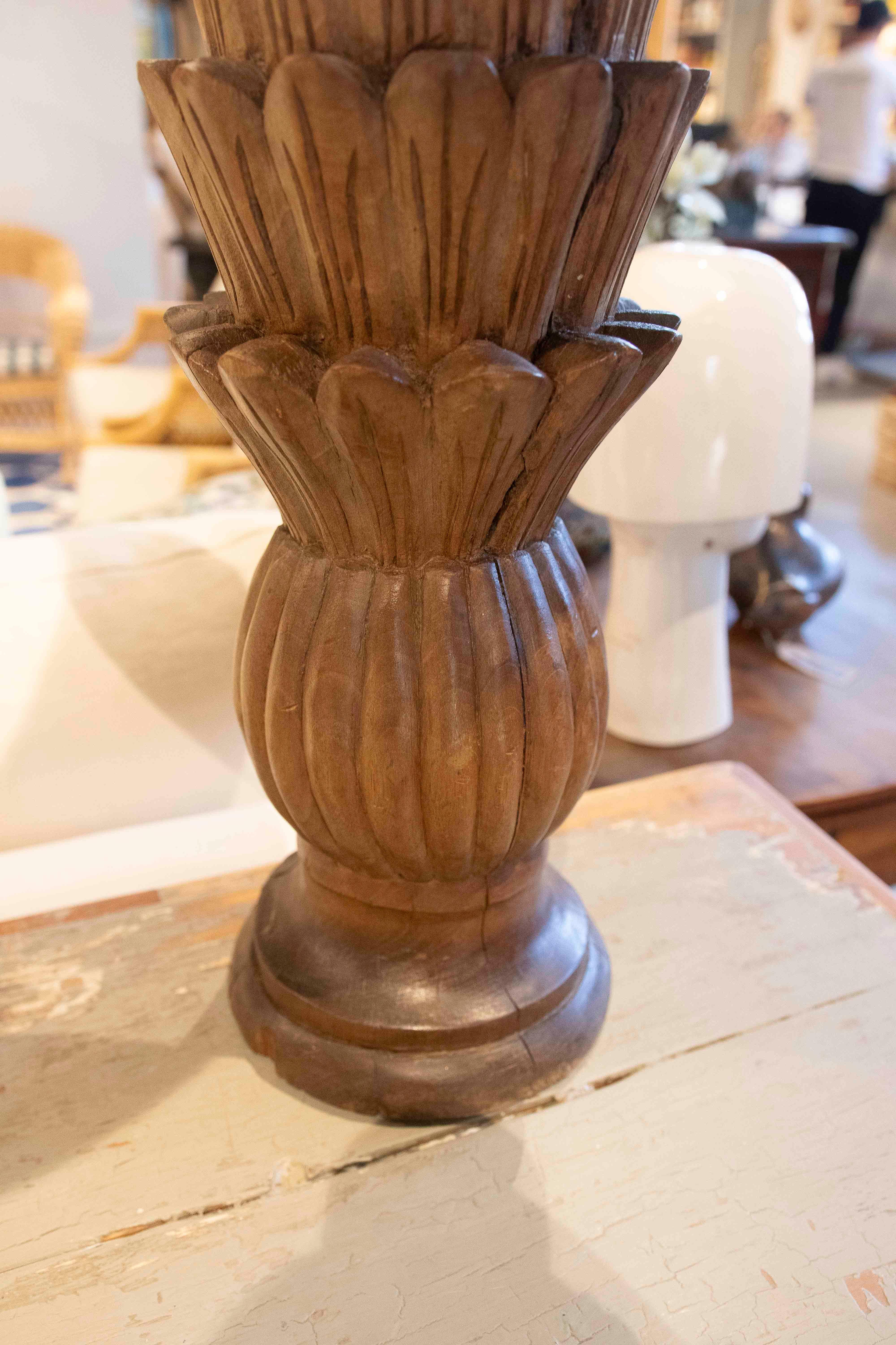1970s Hand-Carved Wooden Lamp in the Shape of a Flower 8