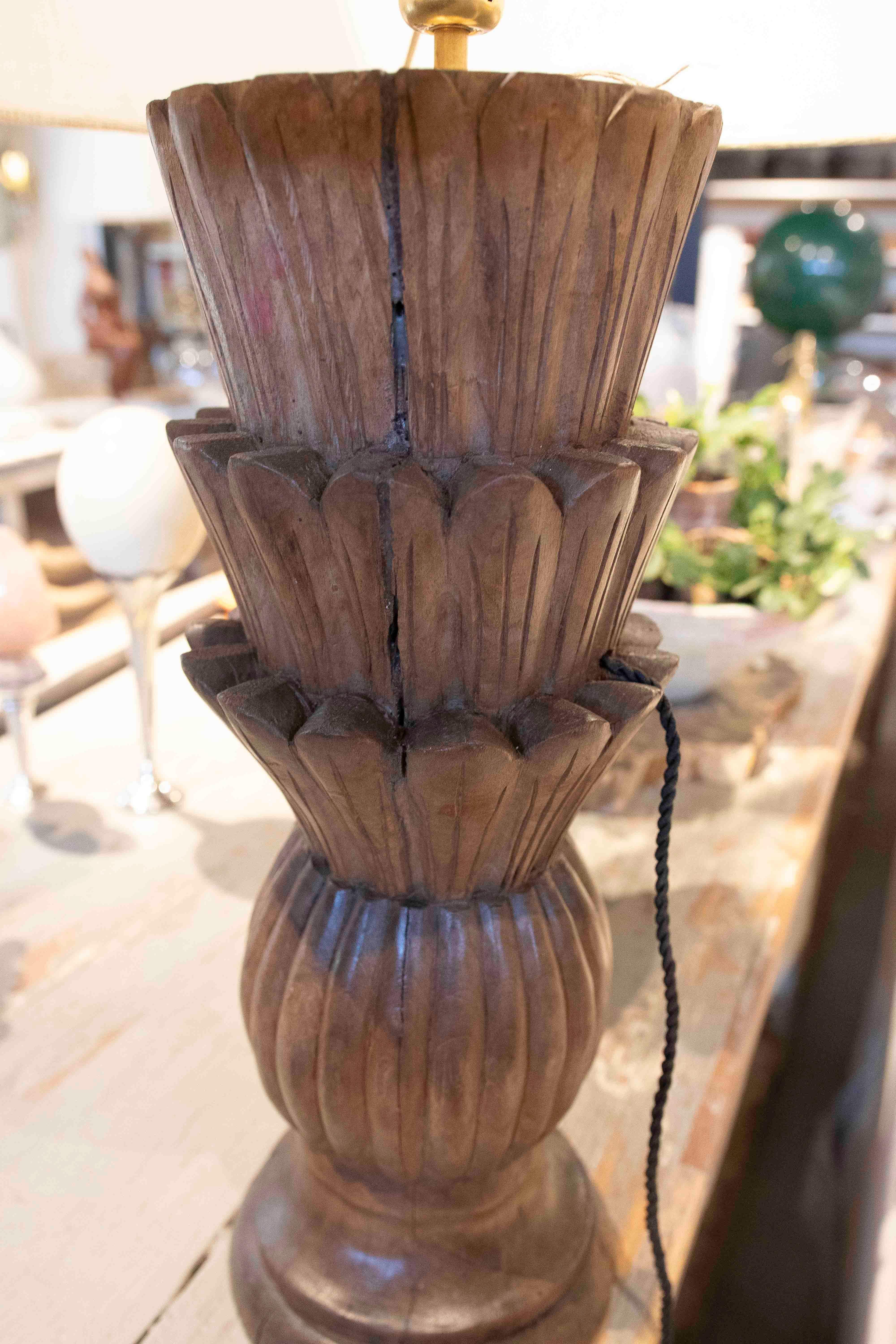 1970s Hand-Carved Wooden Lamp in the Shape of a Flower 11