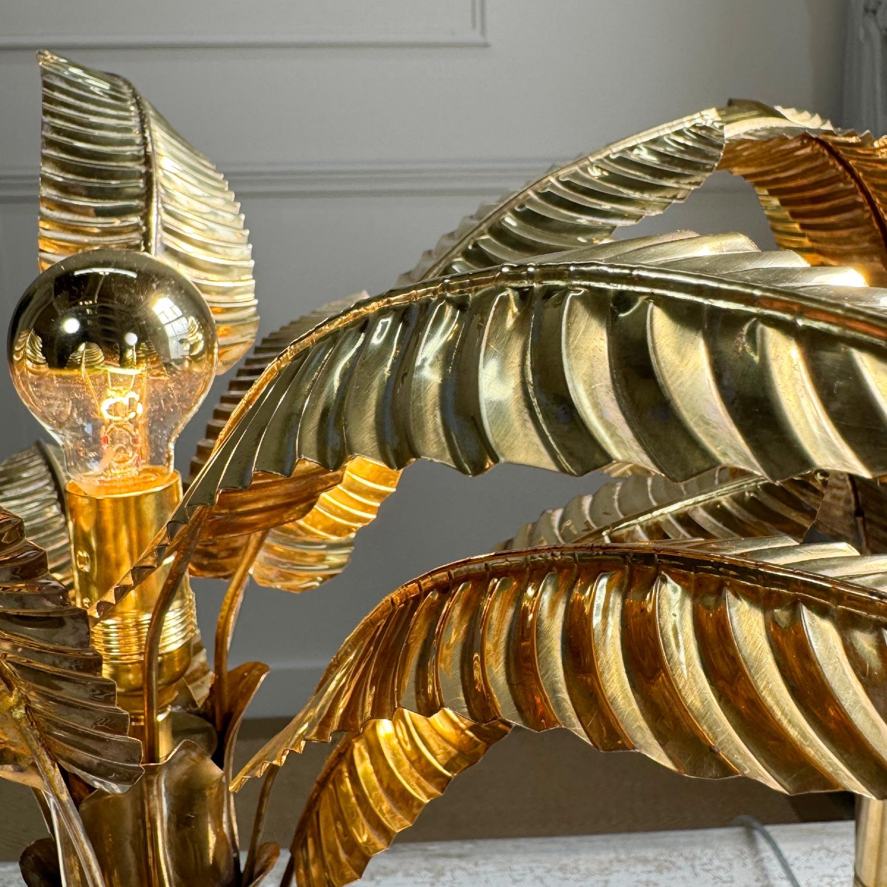 1970's Hand Crafted Brass Banana / Palm Tree Table Lamps For Sale 4