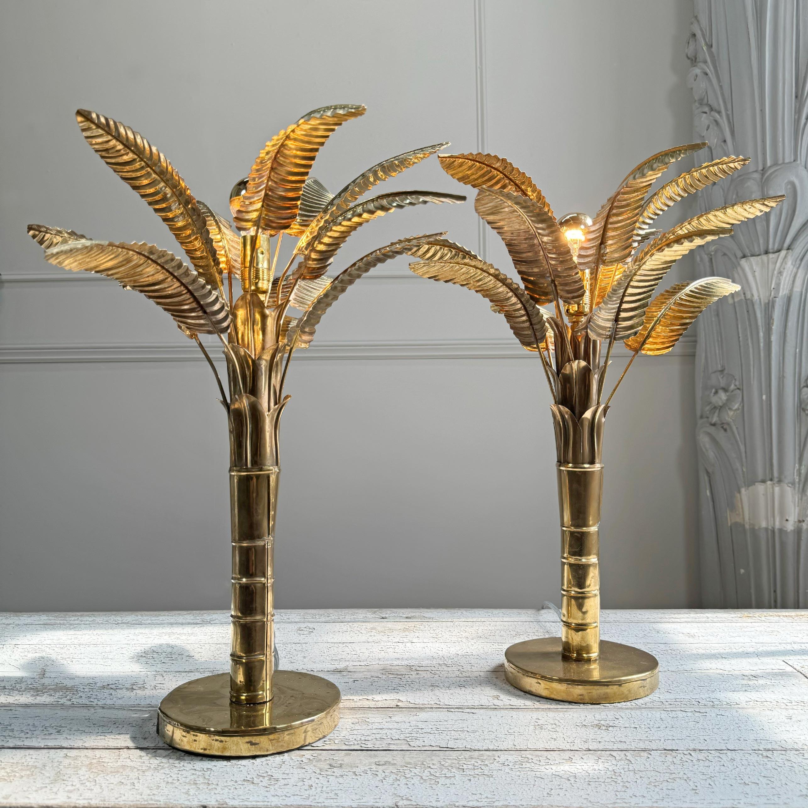 1970's Hand Crafted Brass Banana / Palm Tree Table Lamps For Sale 5