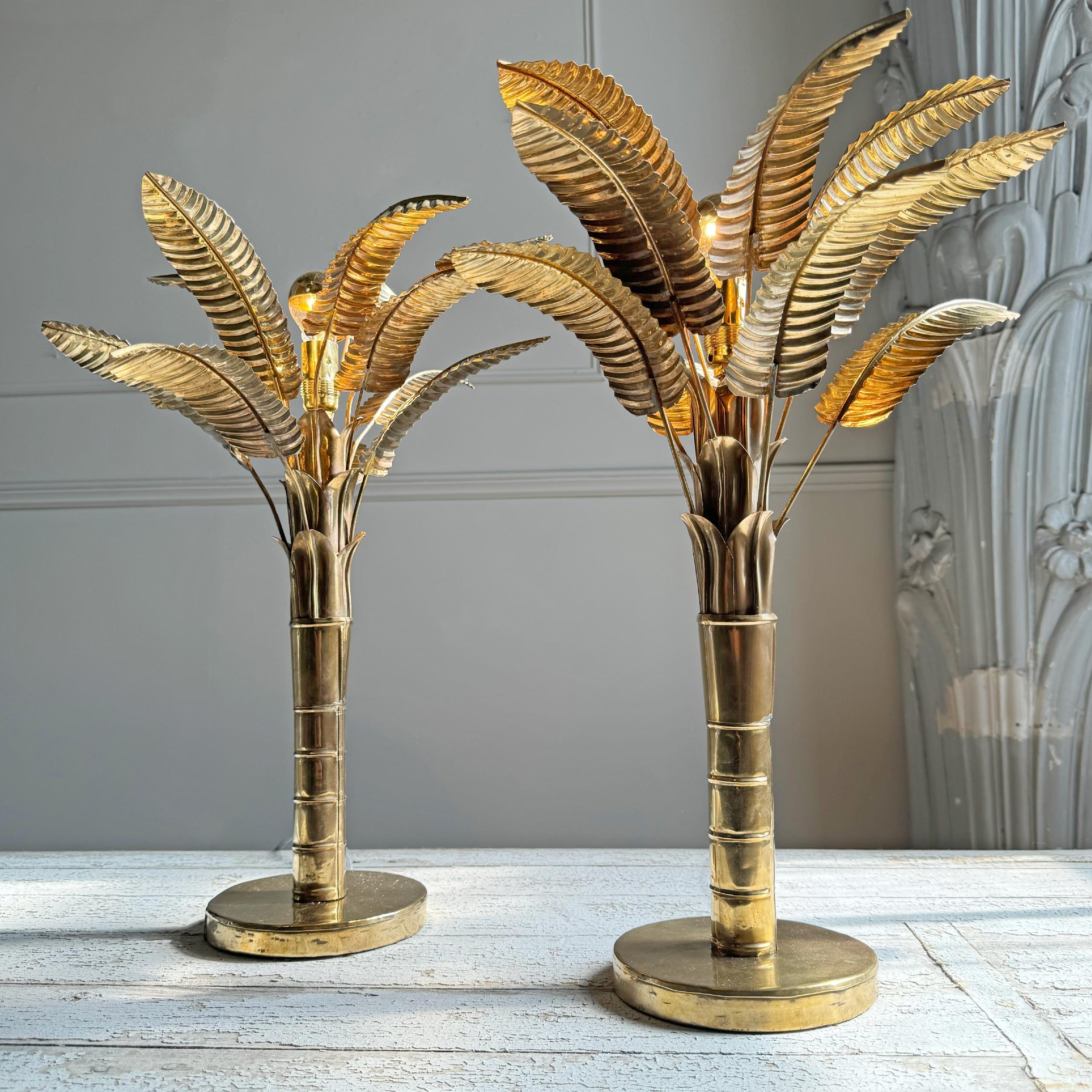 1970's Hand Crafted Brass Banana / Palm Tree Table Lamps For Sale 6