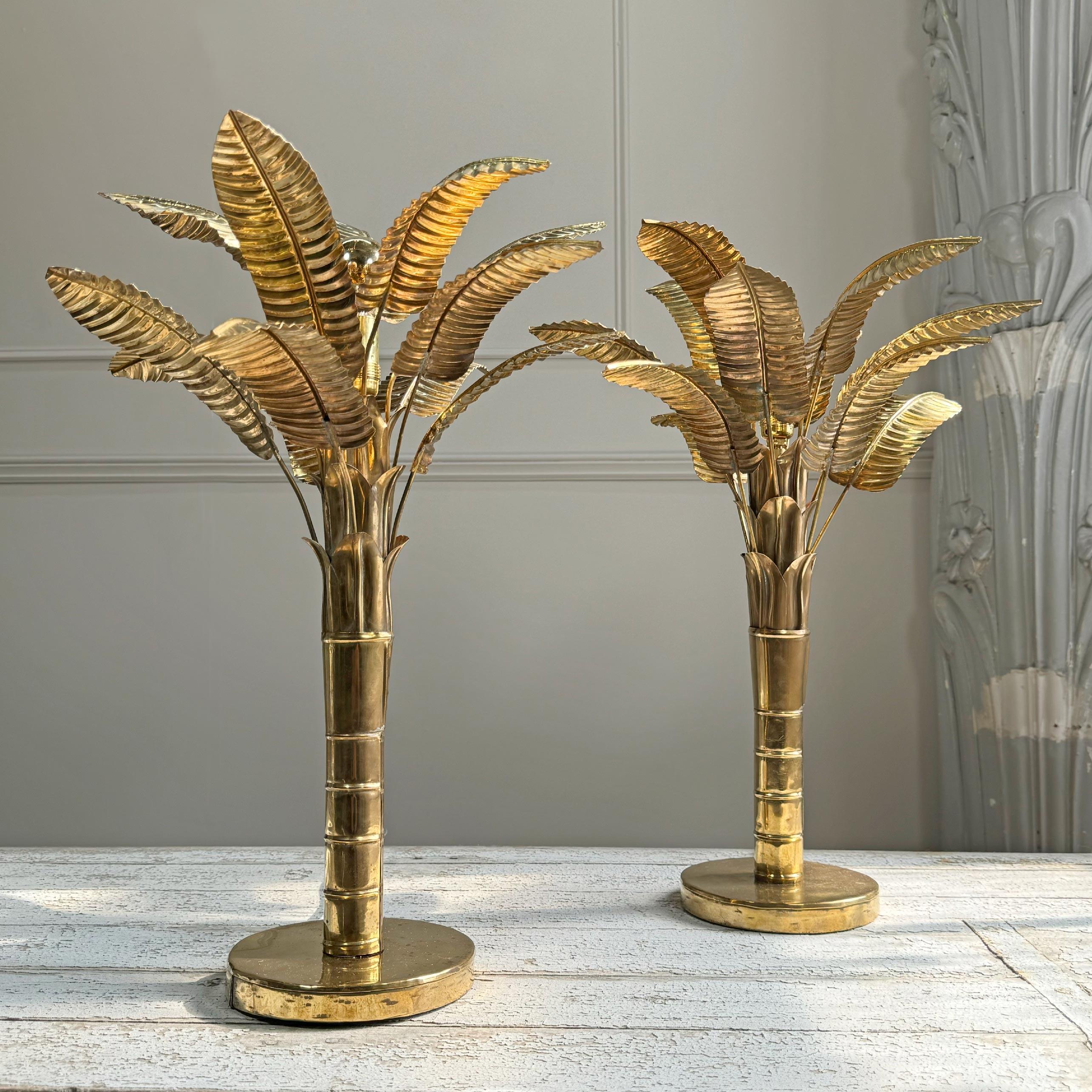 1970's Hand Crafted Brass Banana / Palm Tree Table Lamps For Sale 7