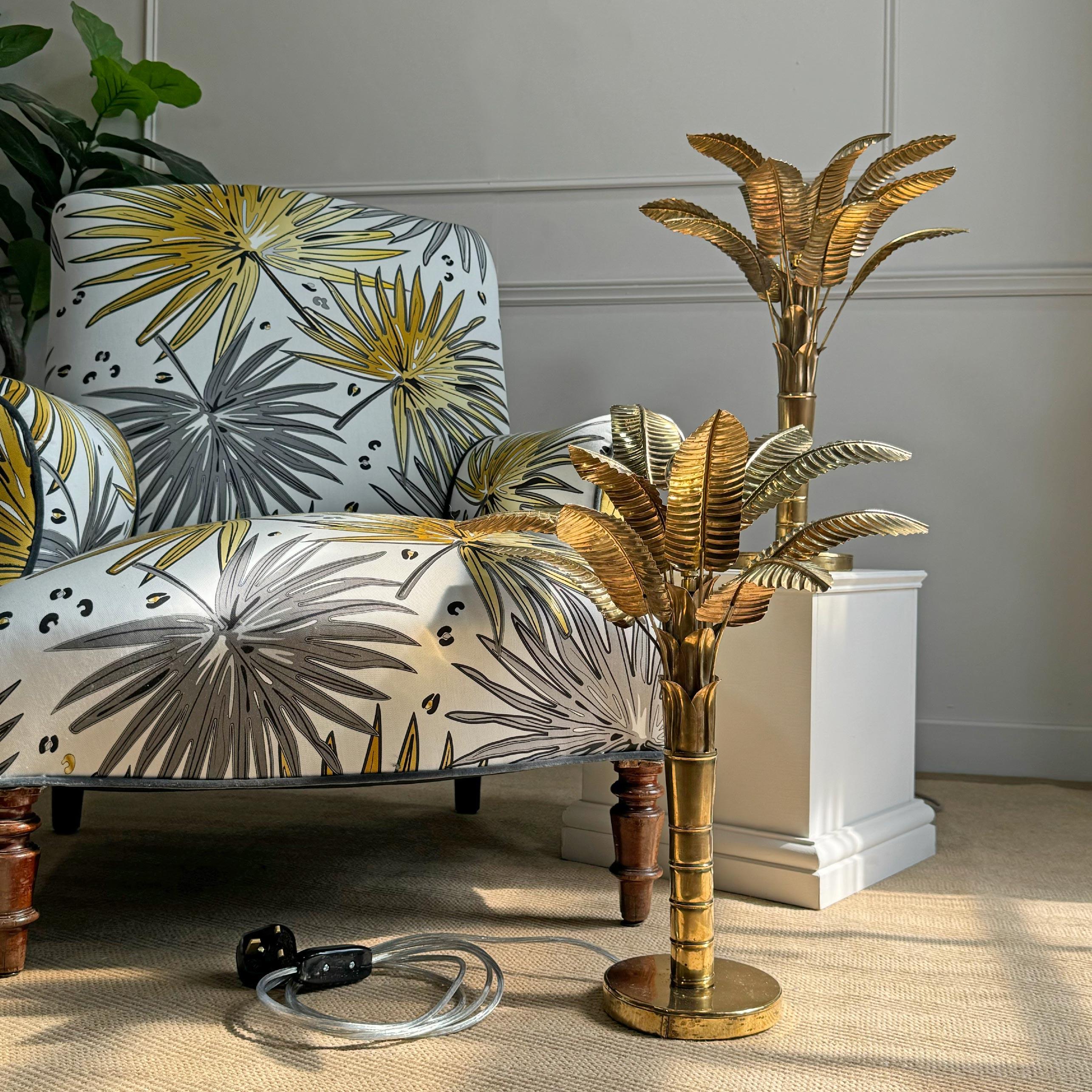 1970's Hand Crafted Brass Banana / Palm Tree Table Lamps In Good Condition For Sale In Hastings, GB