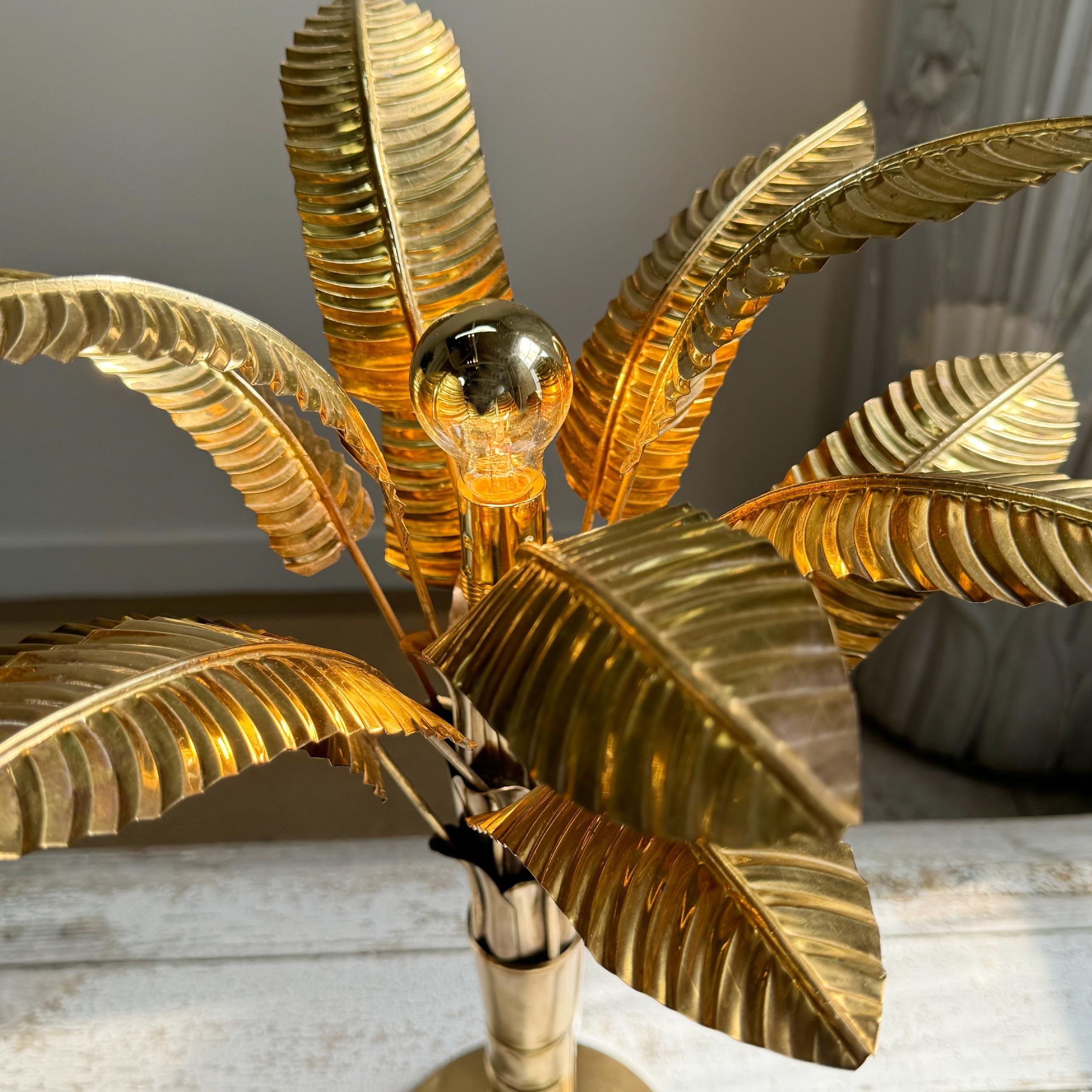 19th Century 1970's Hand Crafted Brass Banana / Palm Tree Table Lamps For Sale