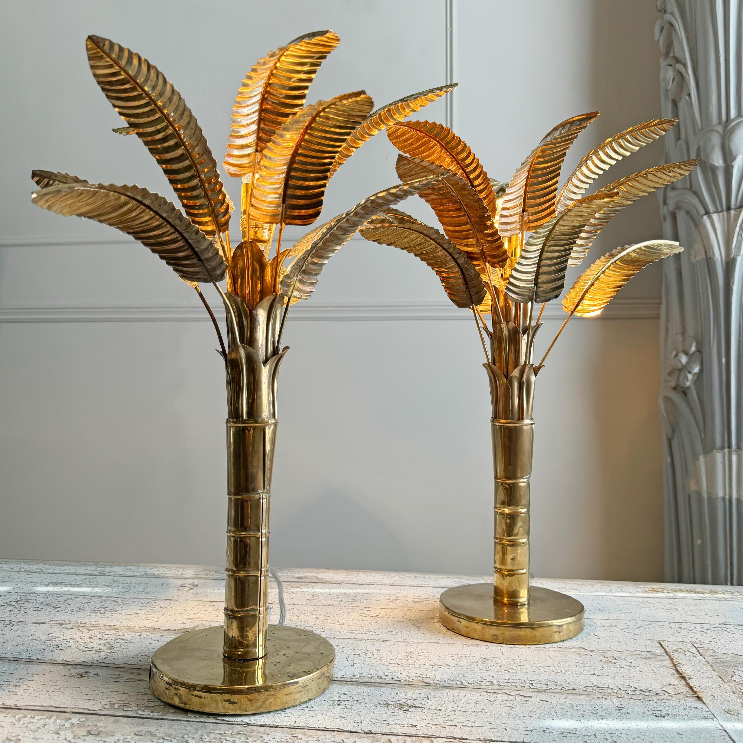 1970's Hand Crafted Brass Banana / Palm Tree Table Lamps For Sale 1