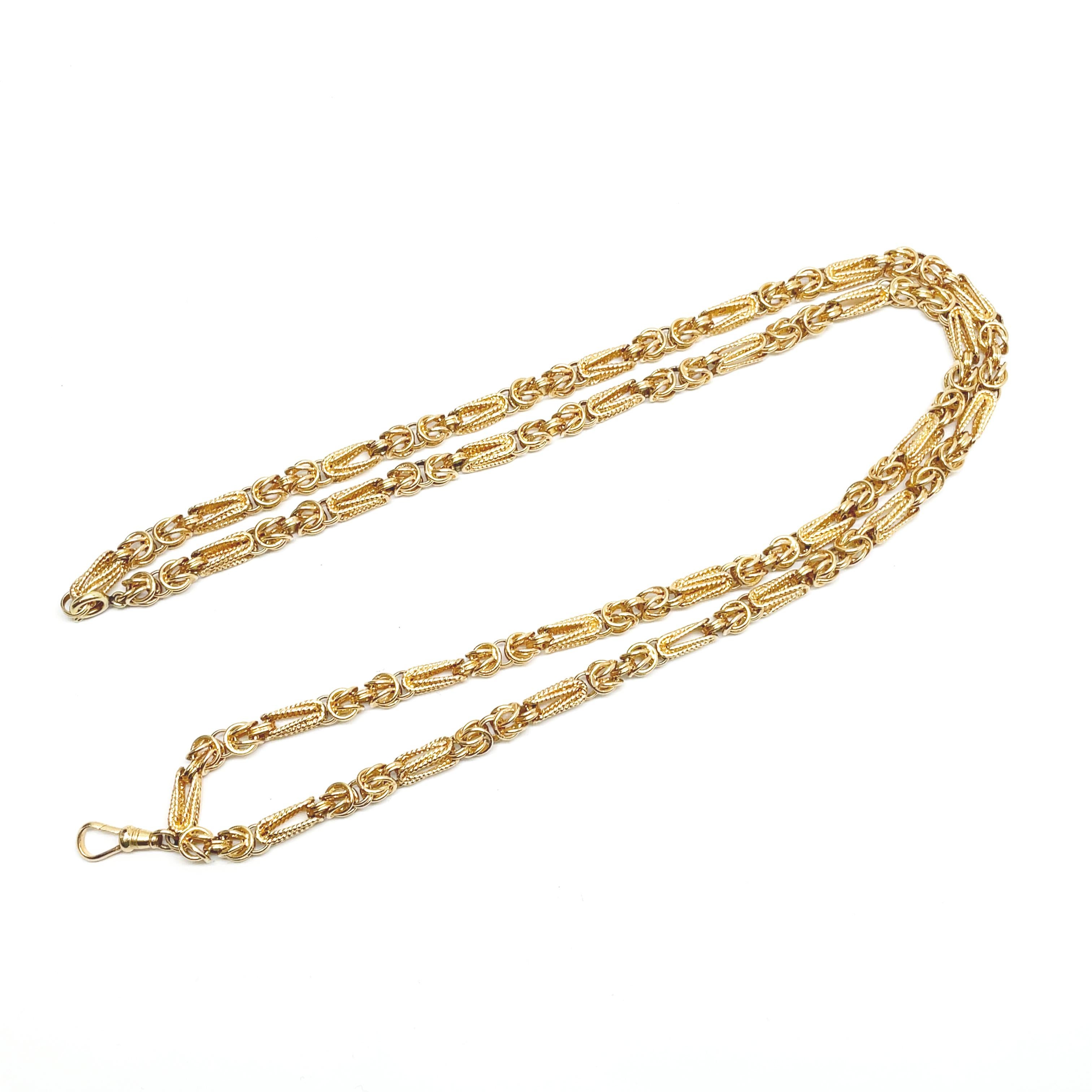 Women's or Men's 1970's Hand-Crafted Long Yellow Gold Chain