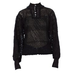 Vintage 1970's Hand Crochet 1930's Style Black Lace Top