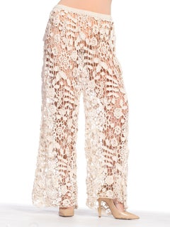 1970'S Cream Cotton Crochet Lace Pants