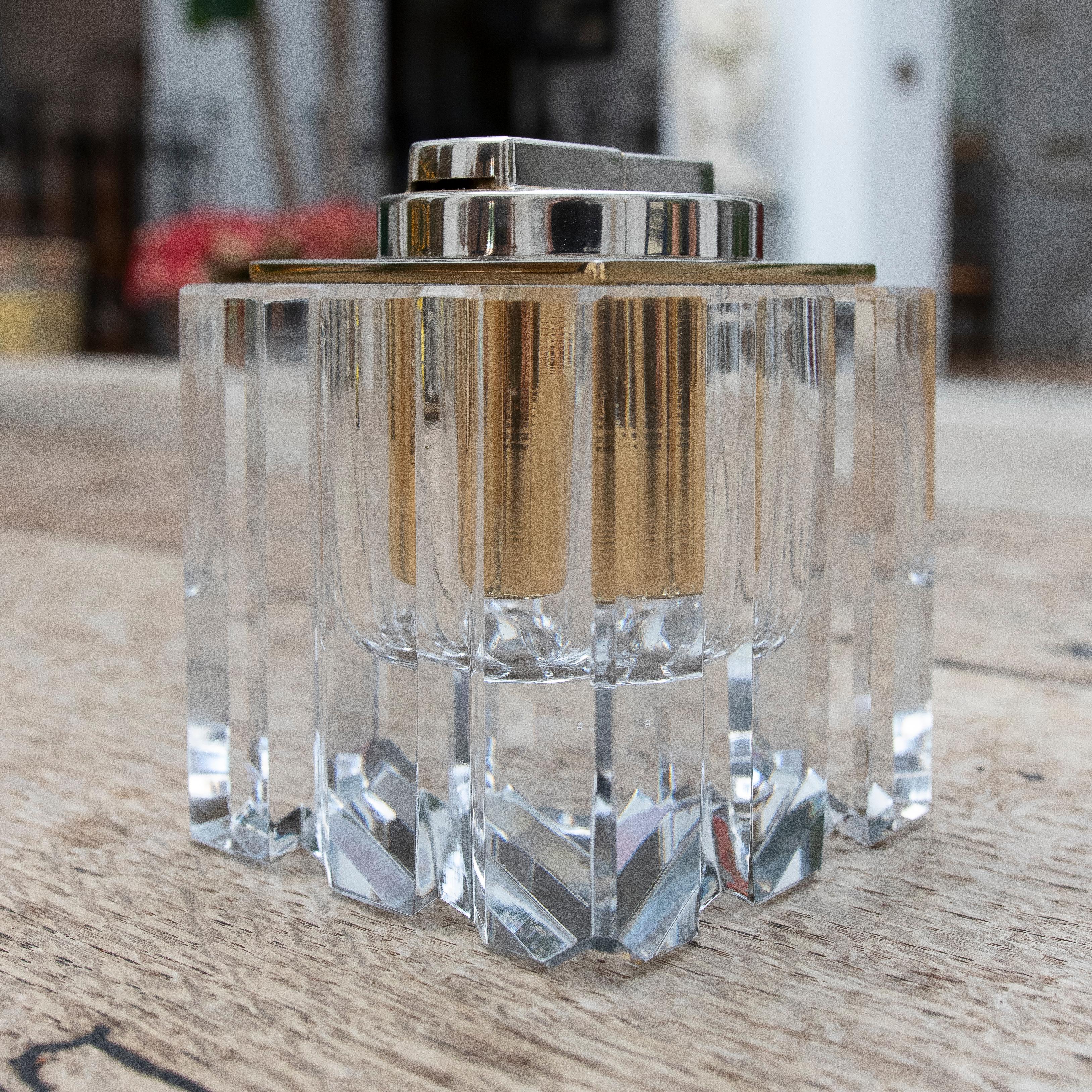 1970s Hand-Cut Crystal Lighter with Gilded Metal For Sale 4