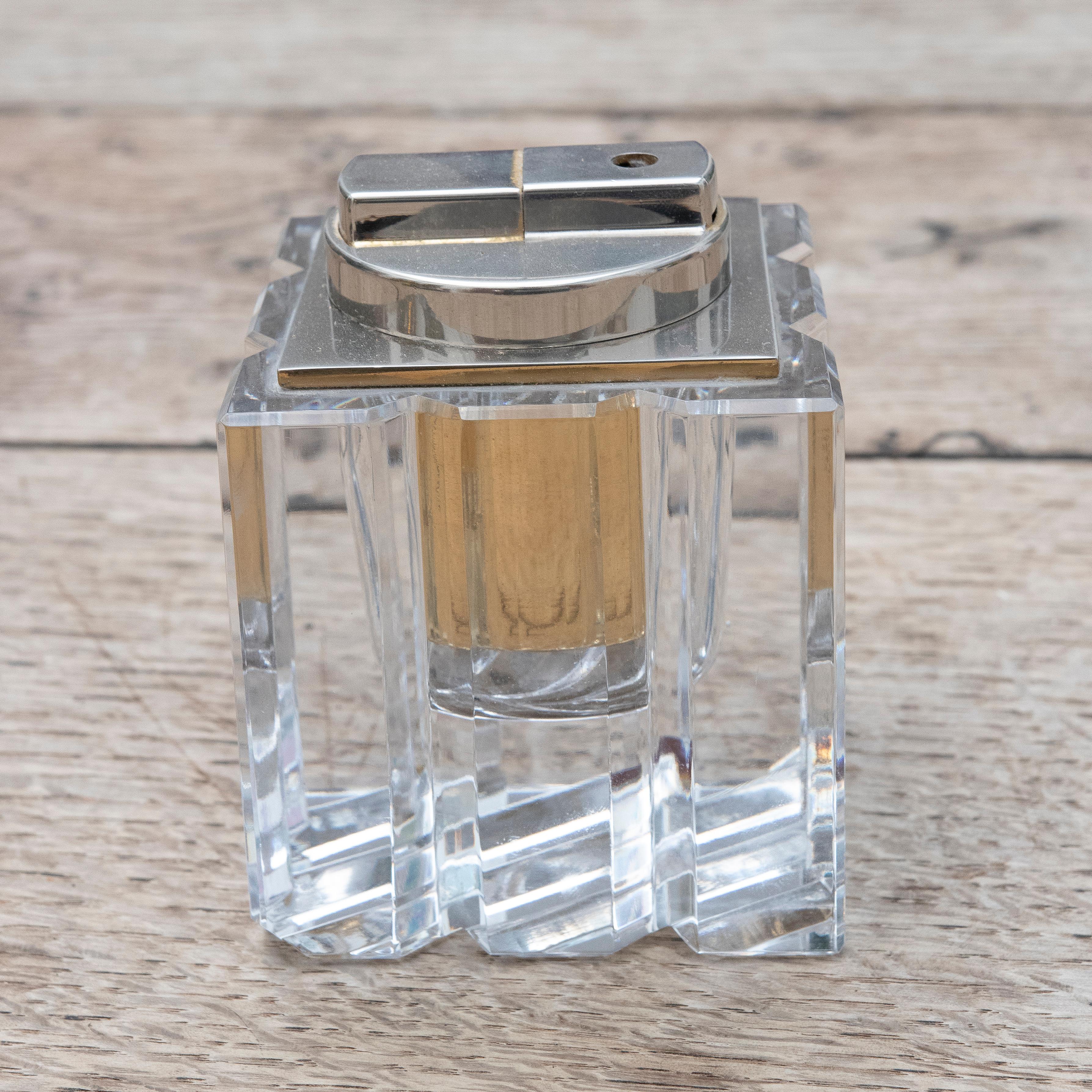1970s Hand-Cut Crystal Lighter with Gilded Metal For Sale 6