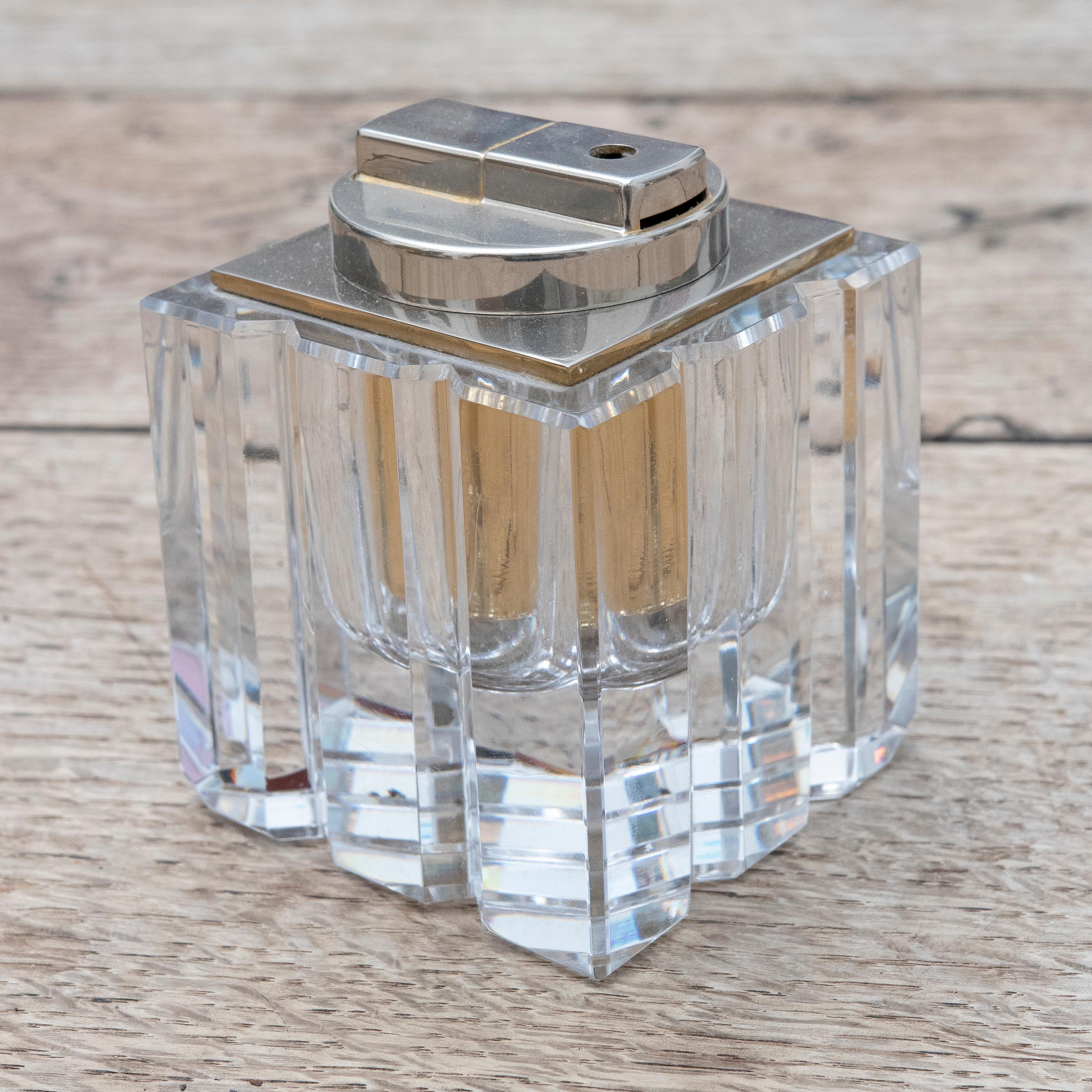 1970s Hand-Cut crystal lighter with gilded metal.