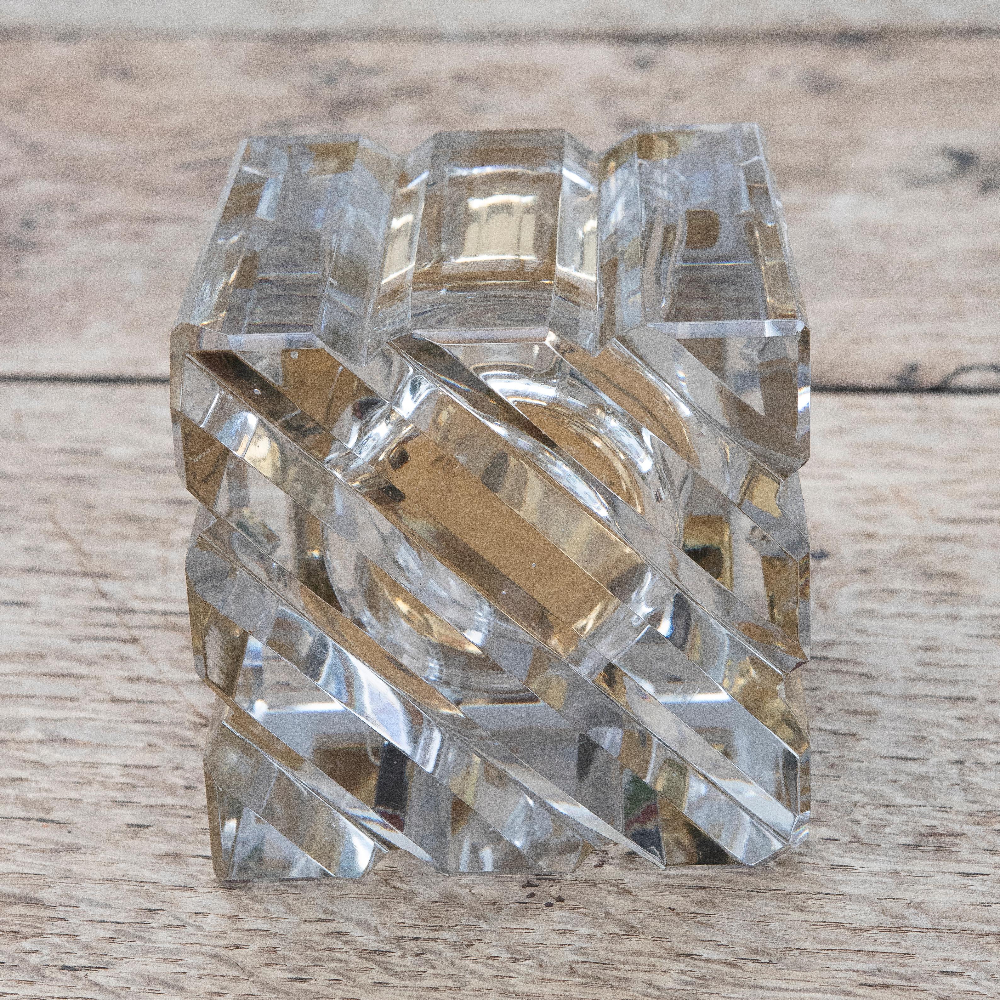 20th Century 1970s Hand-Cut Crystal Lighter with Gilded Metal For Sale