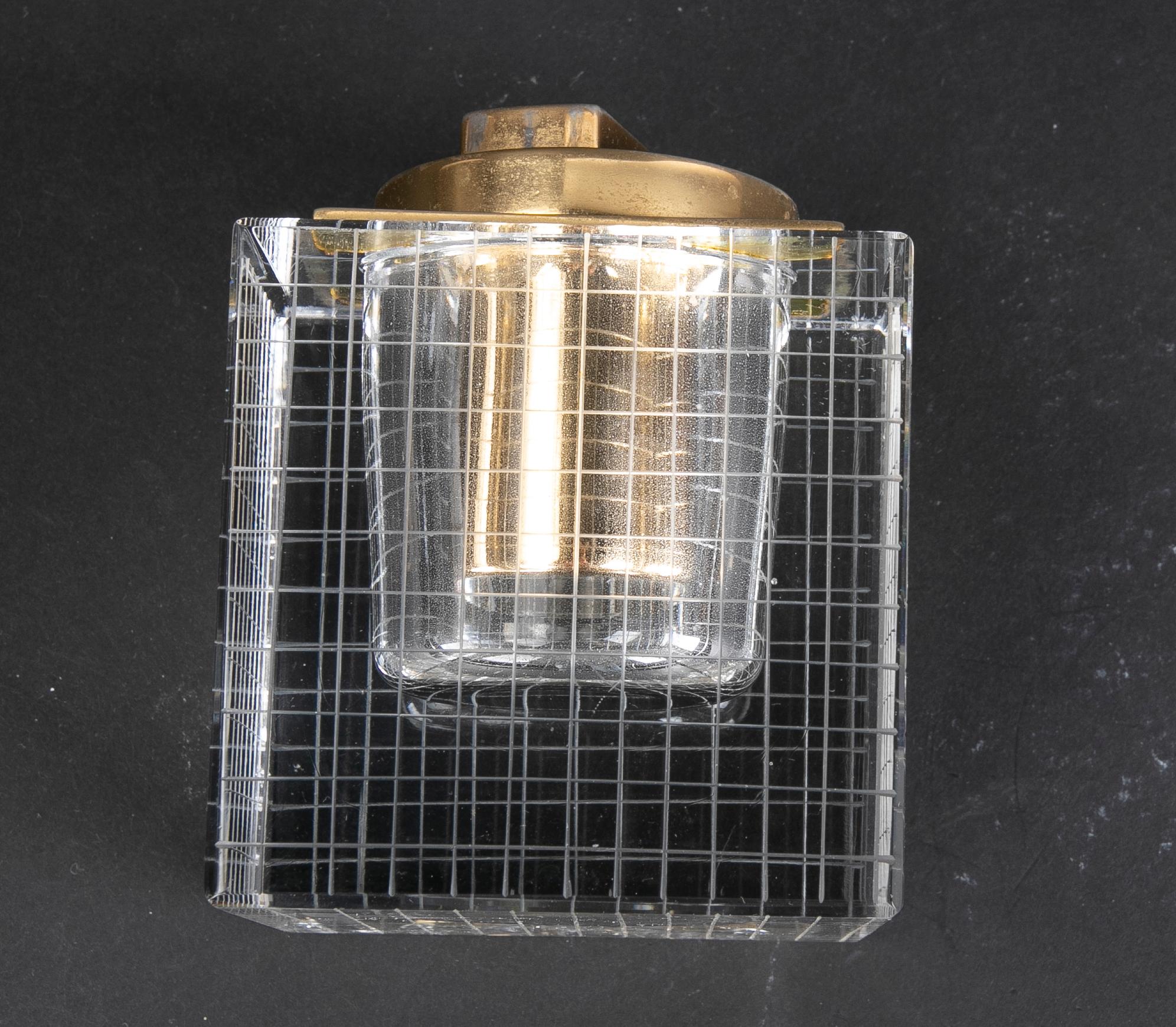 Glass 1970s Hand-Cut Crystal Lighter with Gilded Metal  For Sale