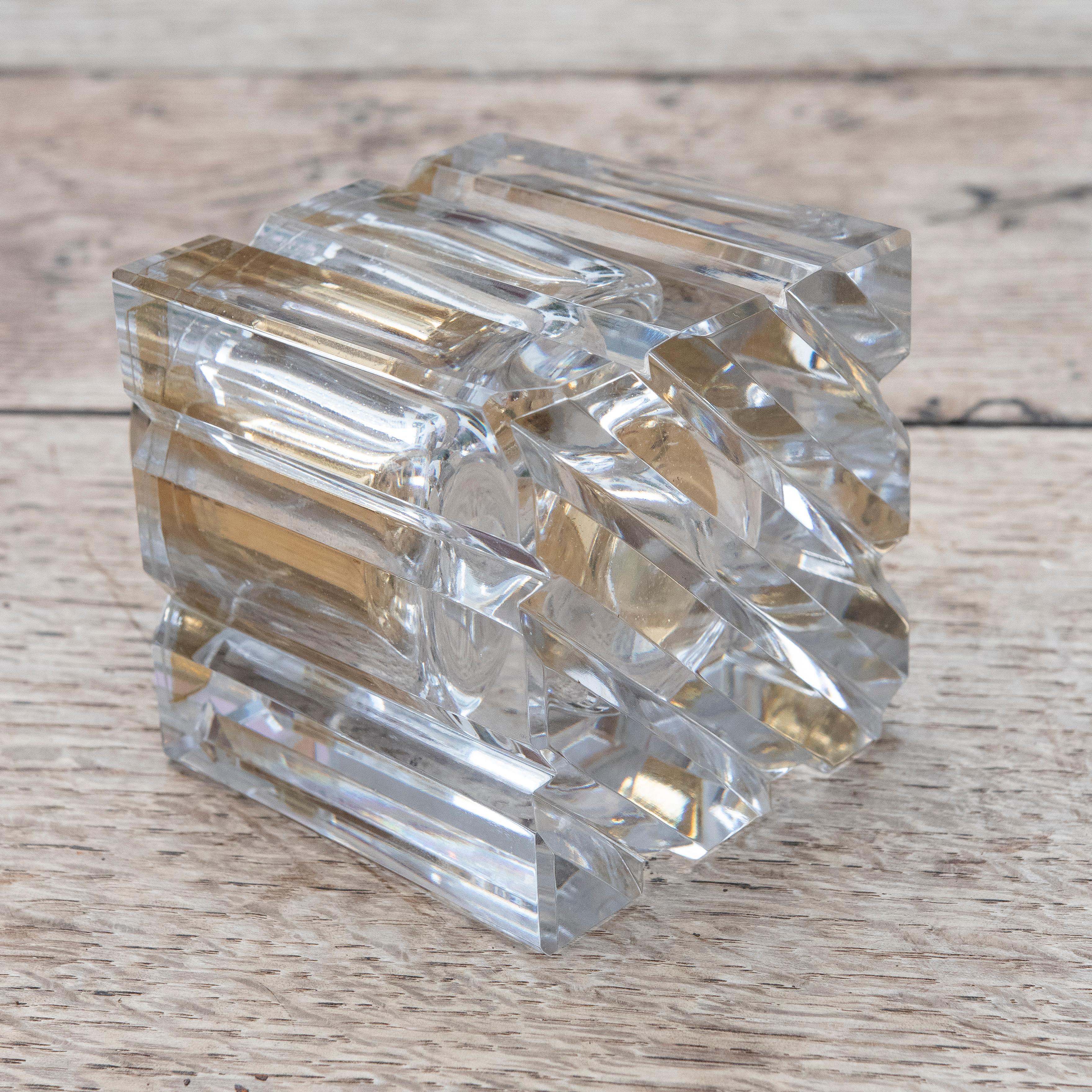 Glass 1970s Hand-Cut Crystal Lighter with Gilded Metal For Sale