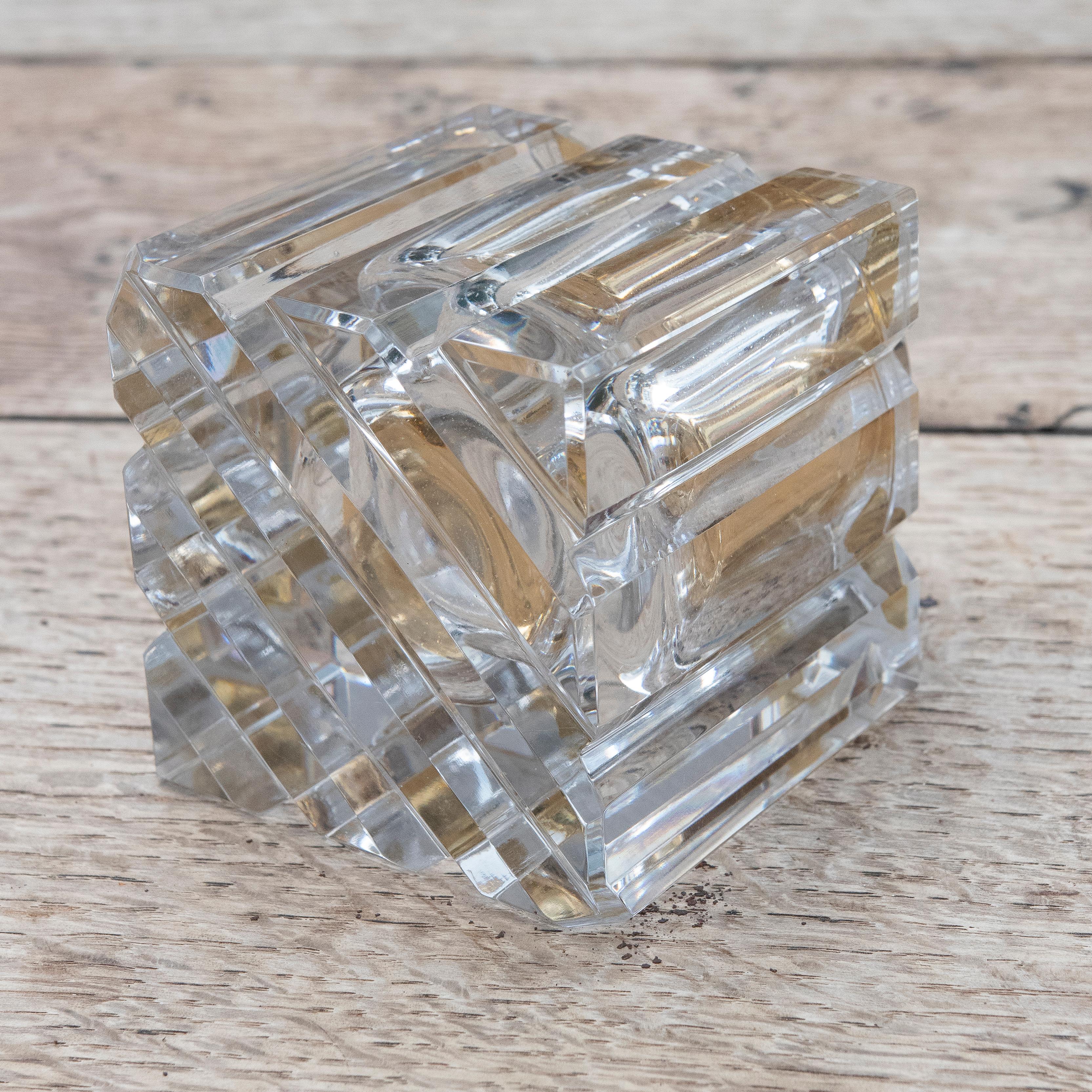 1970s Hand-Cut Crystal Lighter with Gilded Metal For Sale 1