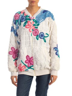 1970S Hand Embroidered Cotton Jacket Made From Vintage 1940S Chenille