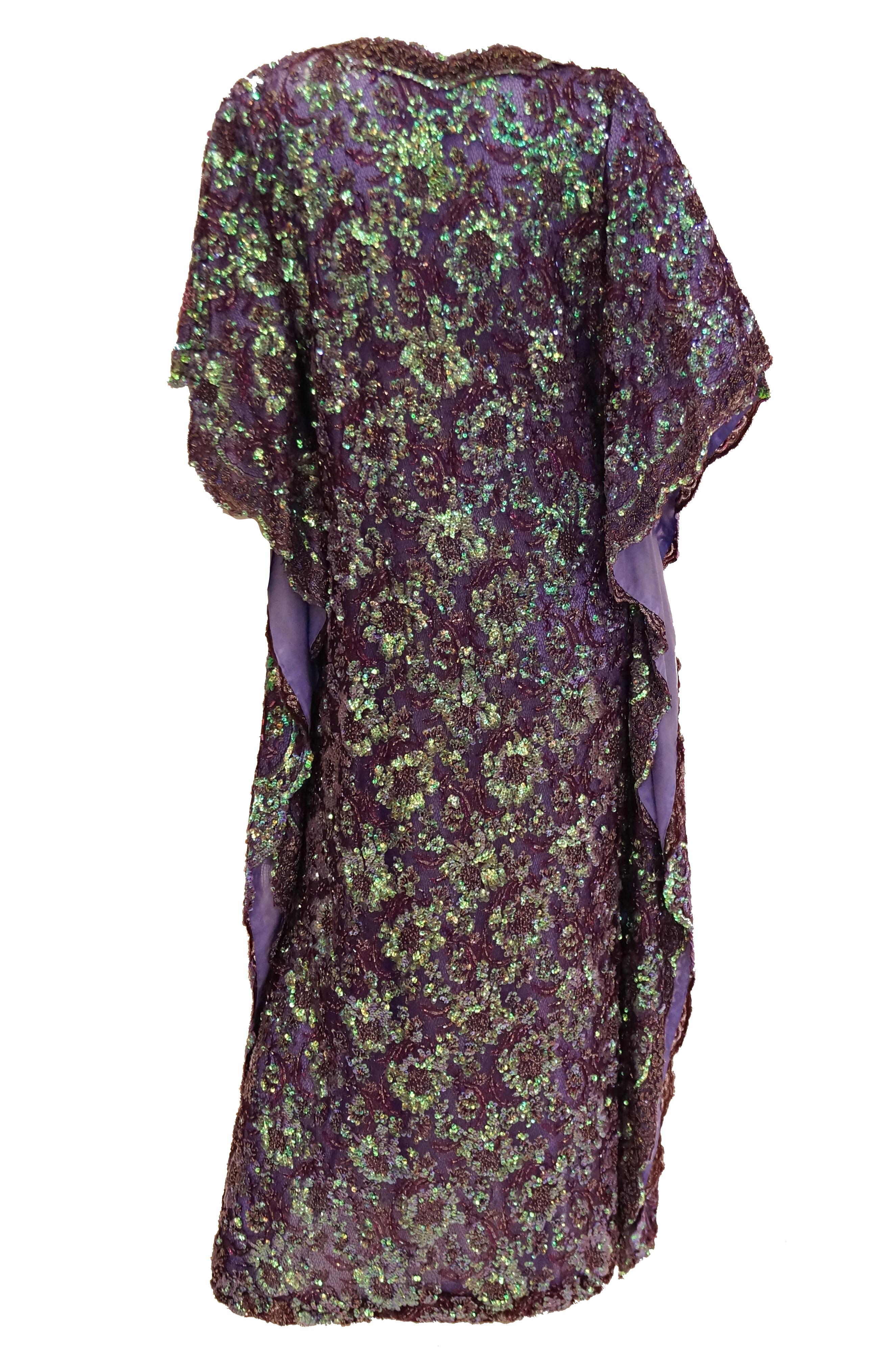 1970s Hand Embroidered Iridescent Floral Sequin Kaftan For Sale 1