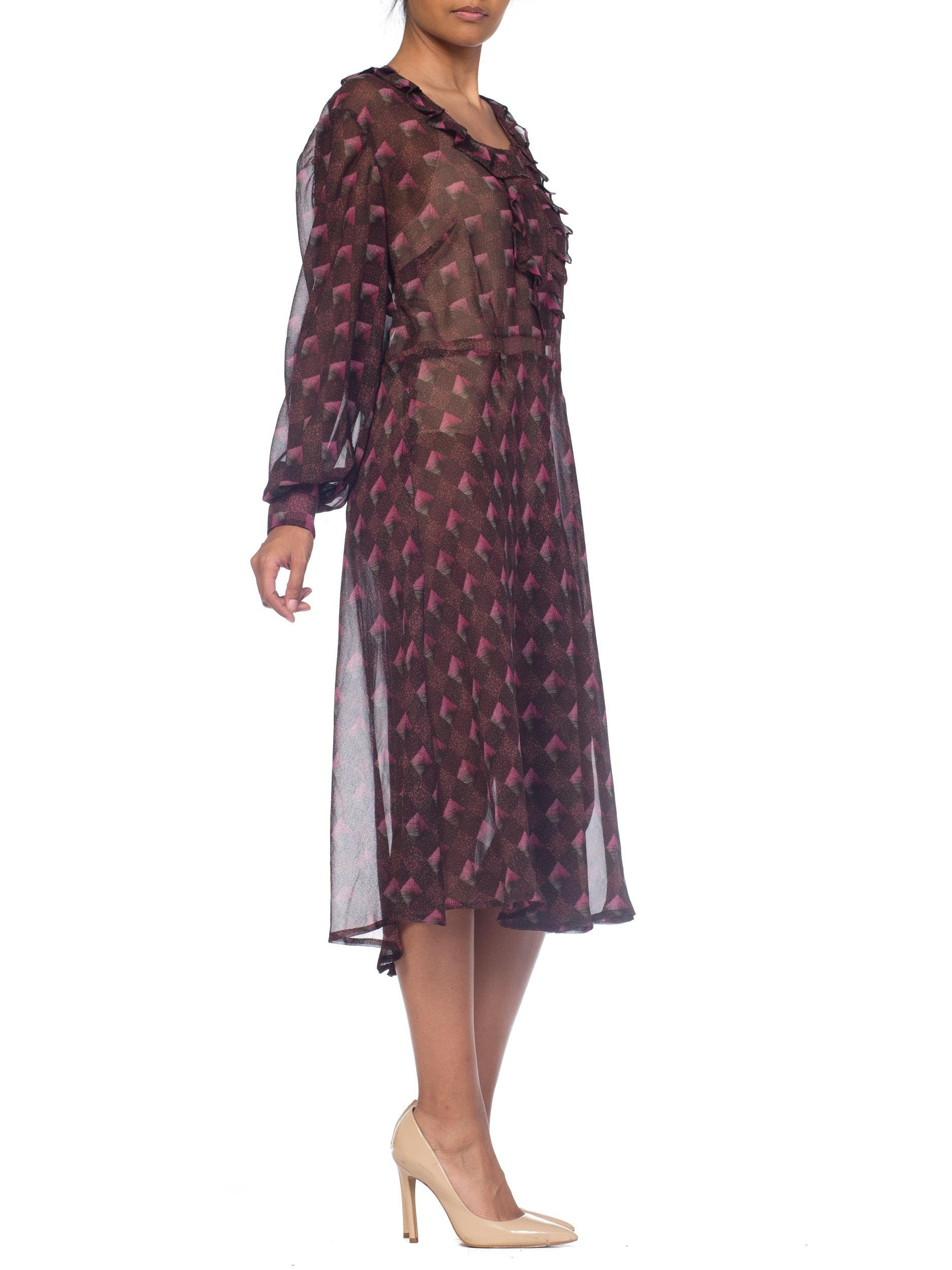 1970S Hand Finished Rayon Chiffon Ruffled Boho Dress For Sale 1