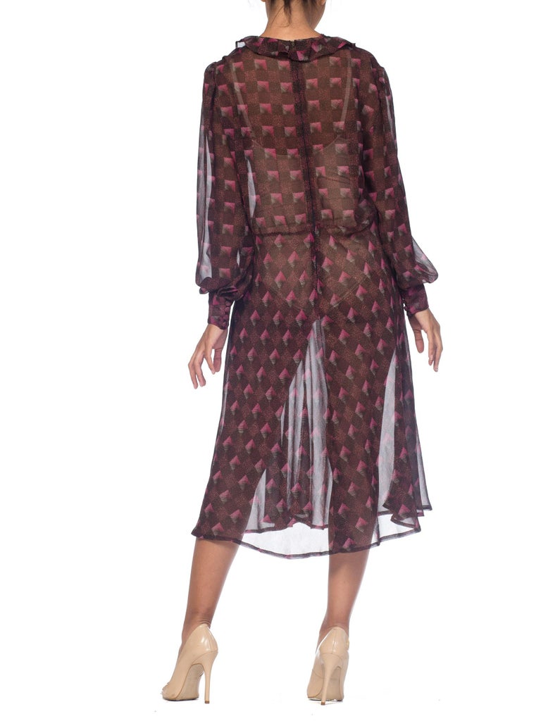 1970S Hand Finished Rayon Chiffon Ruffled Boho Dress For Sale at 1stDibs