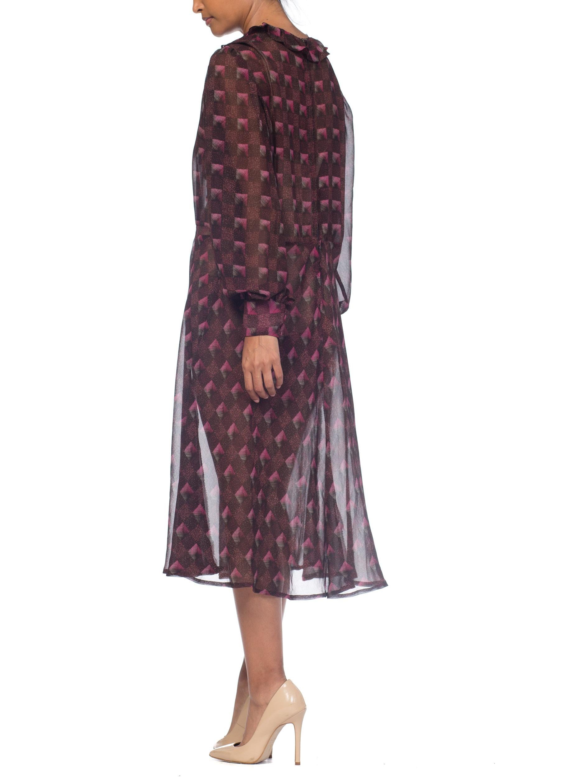 1970S Hand Finished Rayon Chiffon Ruffled Boho Dress For Sale 5