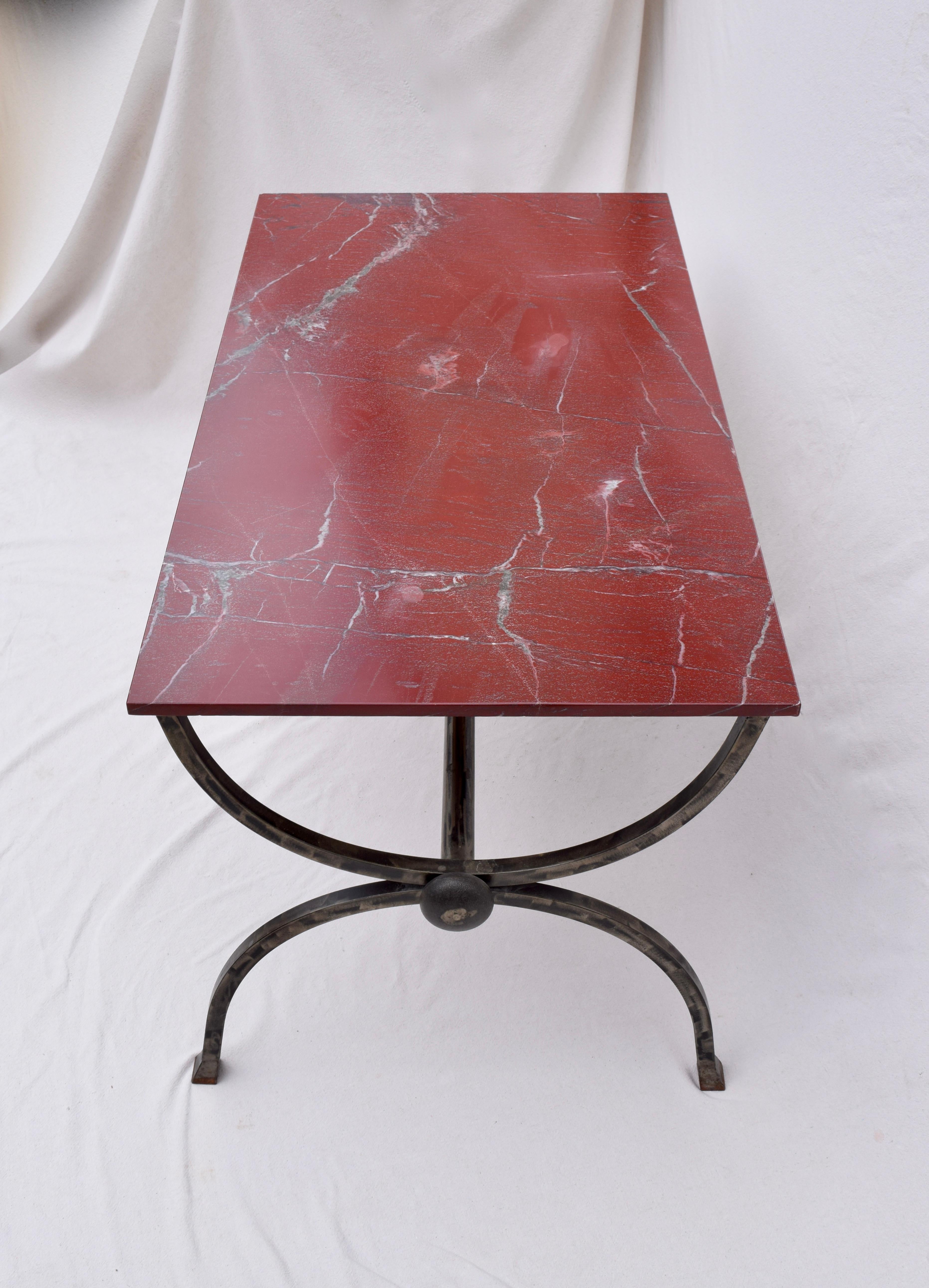 1970s Hand Forged Steel Curule Form Dining Table with Marble Stone Top 1