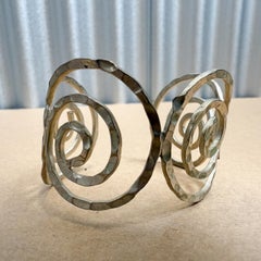 1970s Hand Hammered Sterling Silver Spiral Cuff Bracelet Taxco