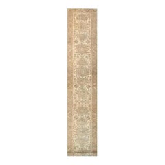 1970s Hand-Knotted Wool Persian Heriz Runner Rug, Geometric Design Rug, 3' x 18'