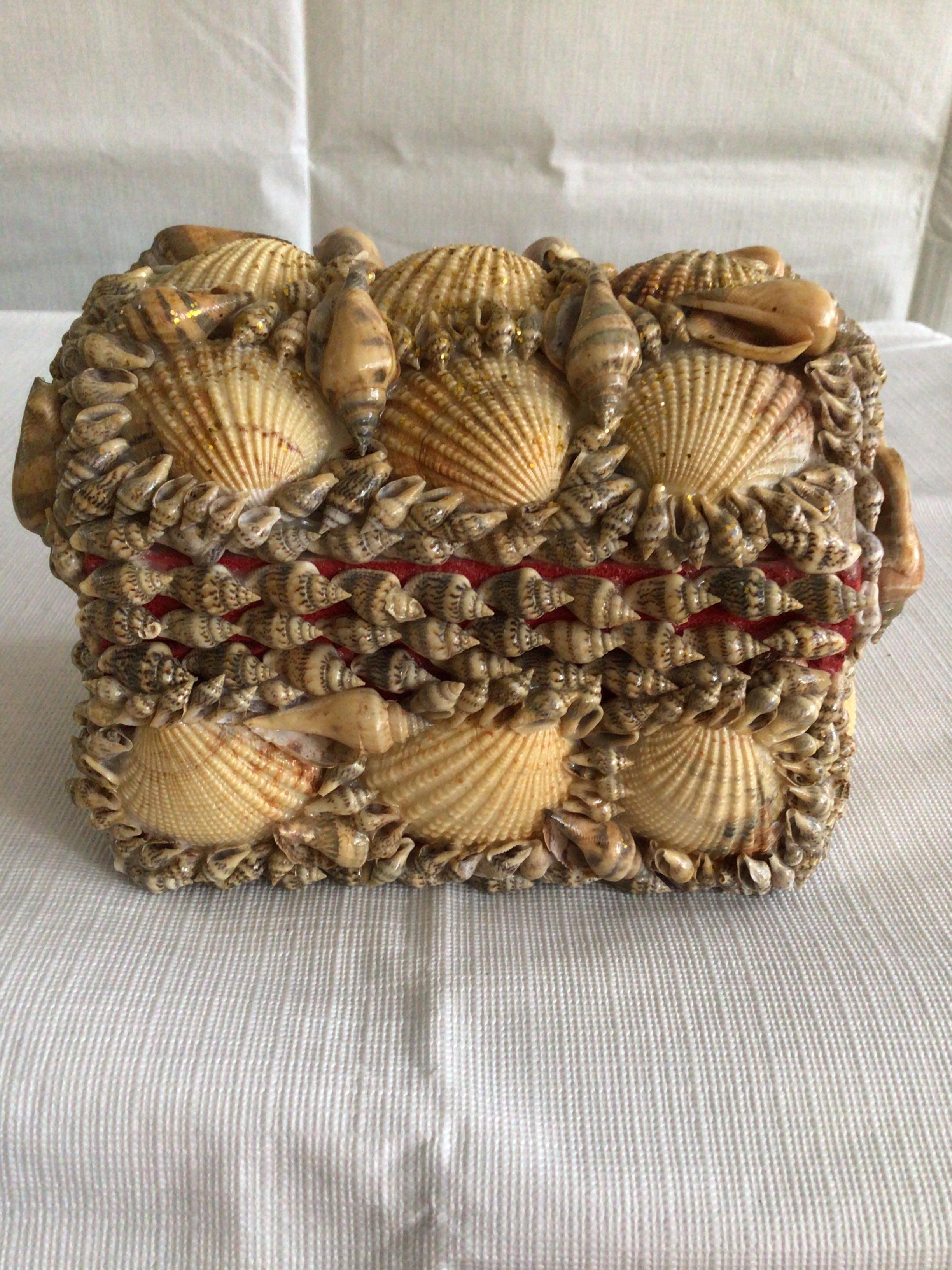 1970s handmade domed top shell box.