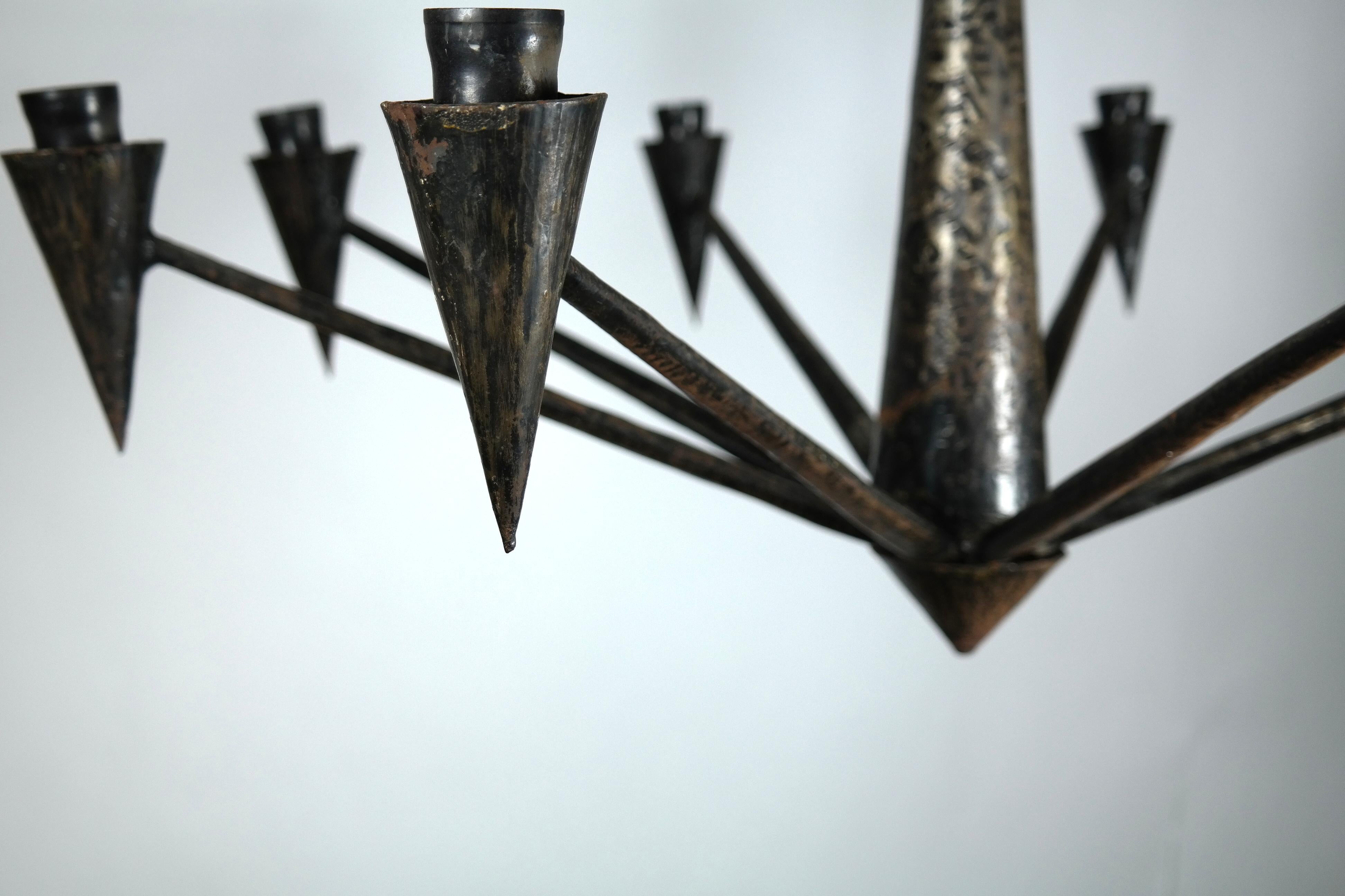 Late 20th Century 1970s Handmade Patinated Iron Chandelier, with 8 Arms