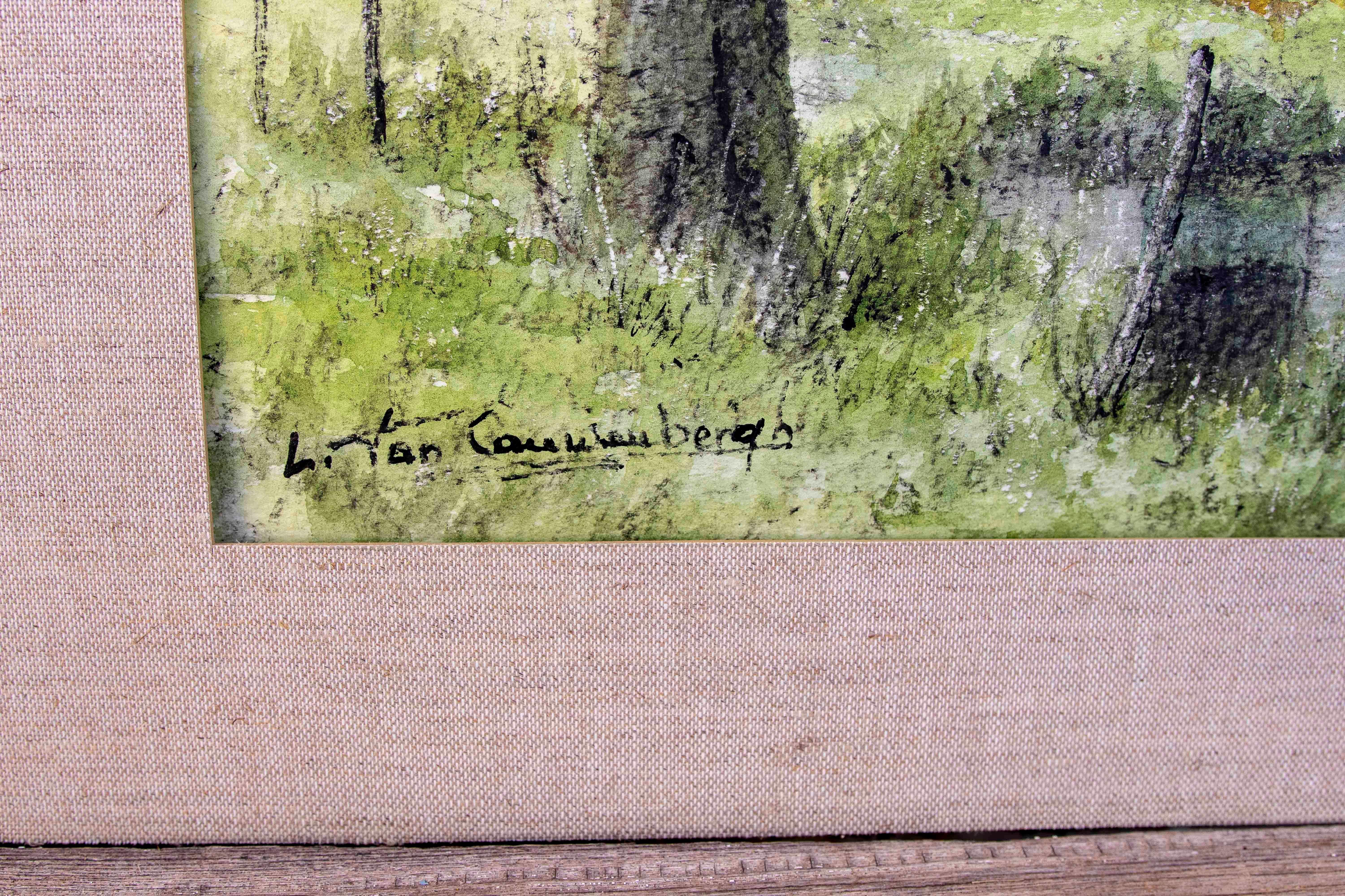 Stampa degli anni '70 dipinta a mano e firmata di un fienile con alberi e vegetazione In condizioni buone in vendita a Marbella, ES