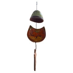 1970s Hand Painted Art Pottery Cat Wind Chime