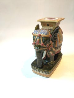1970s Hand Painted Elephant Garden Stool / Side Table